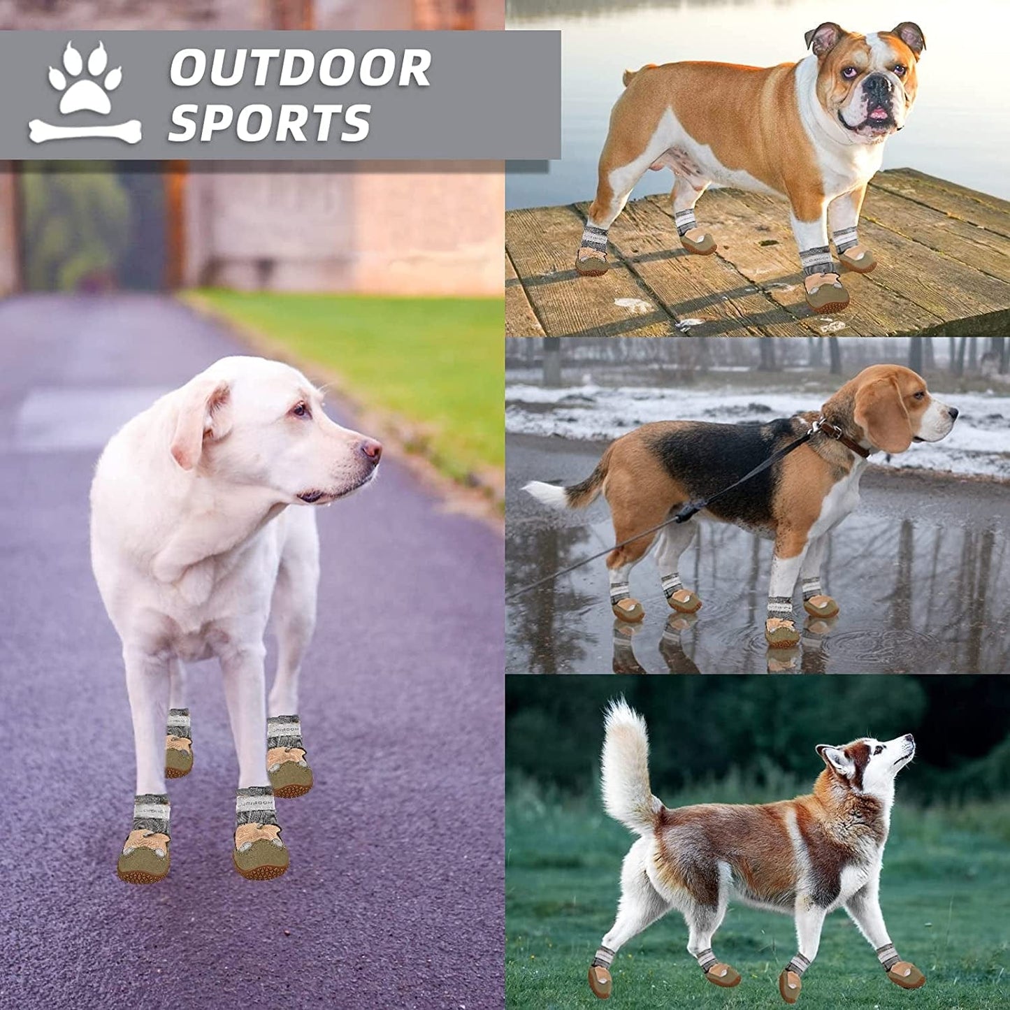 Juqiboom Non-Slip Dog Shoes for outside and Indoor, Rugged Anti- Slip Sole Dogs Boots with Adjustable Reflective Strips for Small Medium Large Dogs (Waterproof-Khaki, #6(Width 2.56 Inch) Pack of 4) Animals & Pet Supplies > Pet Supplies > Dog Supplies > Dog Apparel JUQIBOOM   
