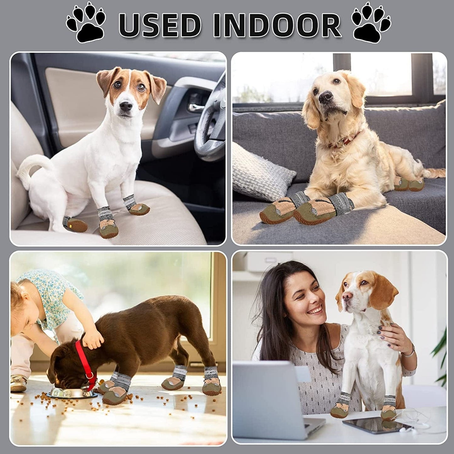 Juqiboom Non-Slip Dog Shoes for outside and Indoor, Rugged Anti- Slip Sole Dogs Boots with Adjustable Reflective Strips for Small Medium Large Dogs (Waterproof-Khaki, #6(Width 2.56 Inch) Pack of 4) Animals & Pet Supplies > Pet Supplies > Dog Supplies > Dog Apparel JUQIBOOM   