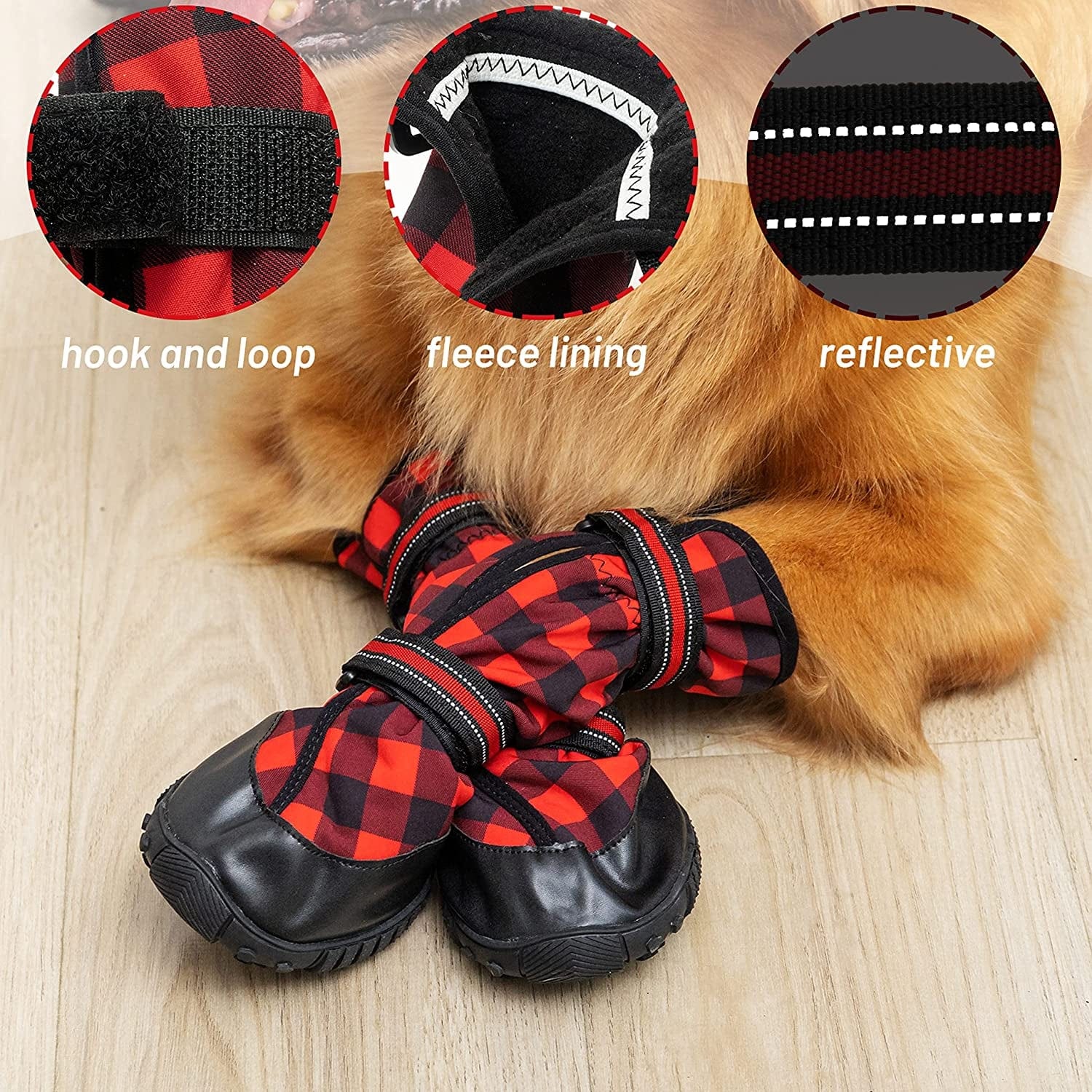 JVVGPET Dog Boots for Medium Large Dogs - Winter Warm Dog Shoes for Walking Hiking Running - Waterproof Reflective Adjustable Anti-Slip Rain Snow Outdoor Dog Boot Shoes Paw Protector Animals & Pet Supplies > Pet Supplies > Dog Supplies > Dog Apparel JVVGPET   