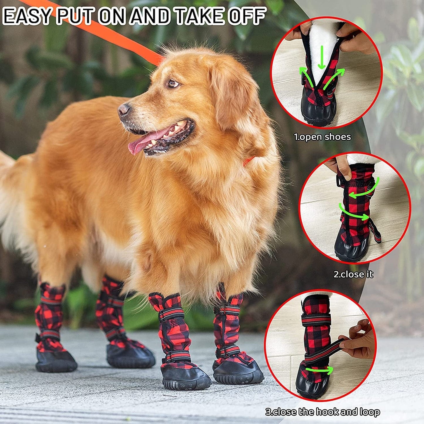 JVVGPET Dog Boots for Medium Large Dogs - Winter Warm Dog Shoes for Walking Hiking Running - Waterproof Reflective Adjustable Anti-Slip Rain Snow Outdoor Dog Boot Shoes Paw Protector Animals & Pet Supplies > Pet Supplies > Dog Supplies > Dog Apparel JVVGPET   