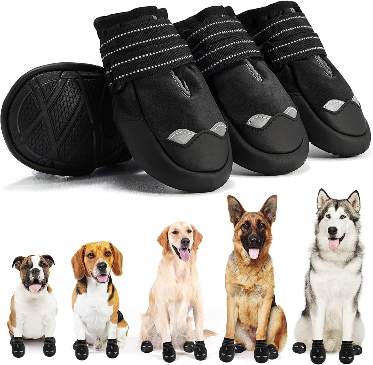 JZXOIVA Dog Boots Breathable Dog Shoes, Dog Shoes for Medium Dogs, Paw Protectors with Non-Slip Rubber Bottom for Outdoor Hiking and Running, Dog Booties with Reflective Straps 4Pcs/Set Animals & Pet Supplies > Pet Supplies > Dog Supplies > Dog Apparel JZXOIVA Black Size 8: Width 3.4 in 