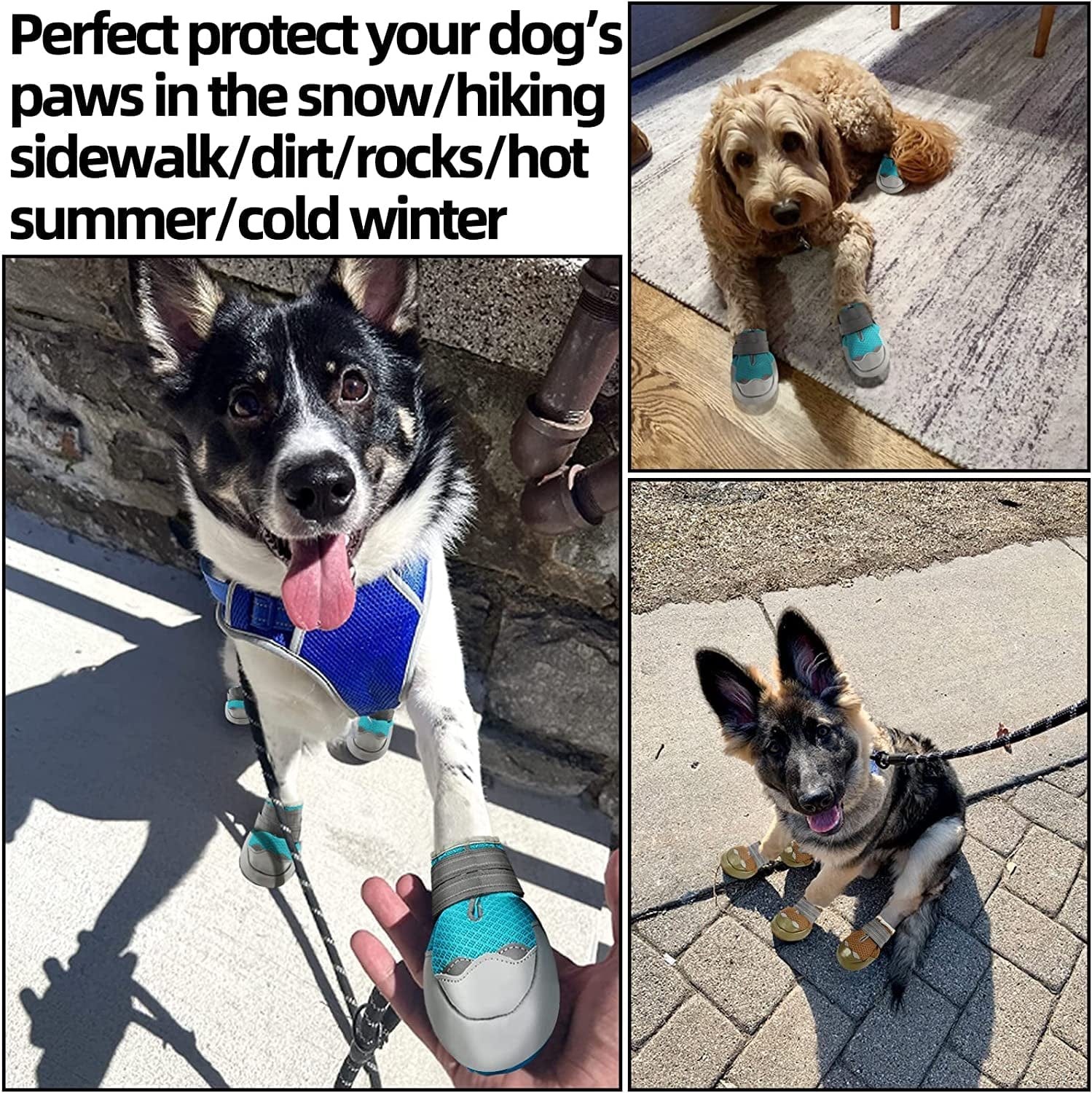 JZXOIVA Dog Boots Breathable Dog Shoes, Dog Shoes for Medium Dogs, Paw Protectors with Non-Slip Rubber Bottom for Outdoor Hiking and Running, Dog Booties with Reflective Straps 4Pcs/Set Animals & Pet Supplies > Pet Supplies > Dog Supplies > Dog Apparel JZXOIVA   