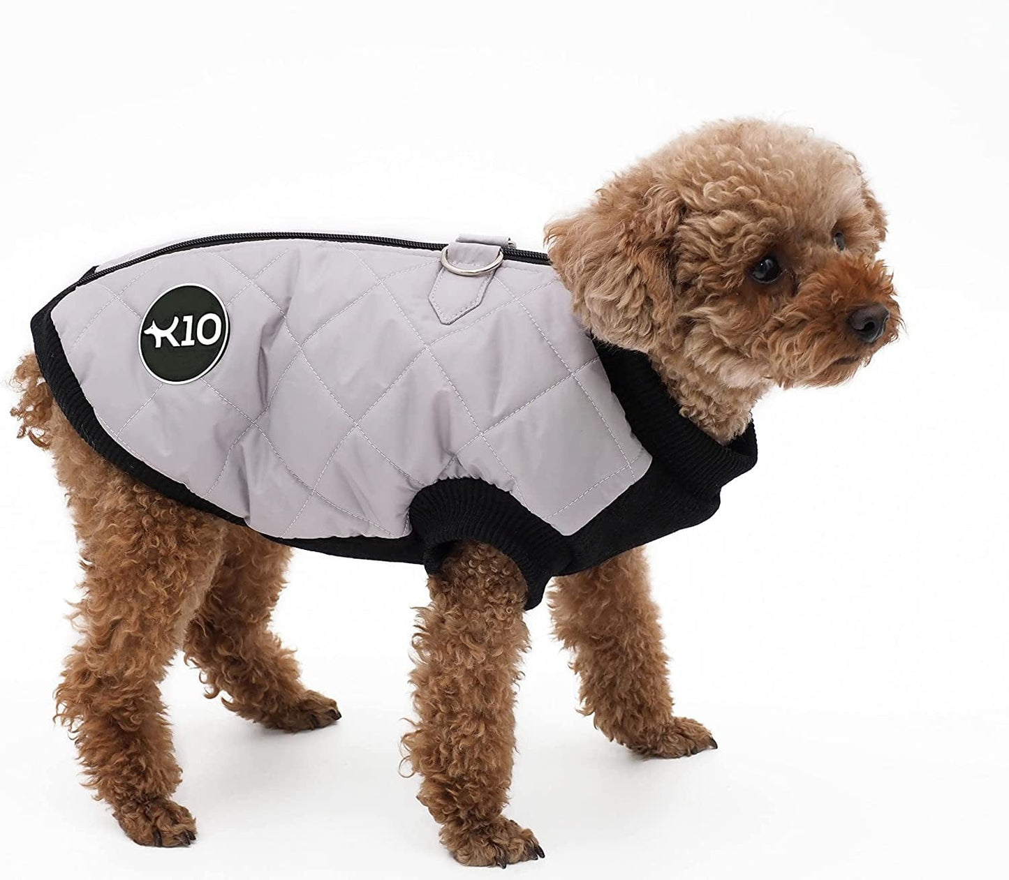 K10 Quiltee Coat - Warm Dog Coat with Leash Attachment - Water Resistant Jacket with Leash Ring - Built in D Ring Harness - Fleece Lined Vest - Lighter than a Sweater - Small Dogs (XS, Silver Grey) Animals & Pet Supplies > Pet Supplies > Dog Supplies > Dog Apparel K10 Silver Grey XL 