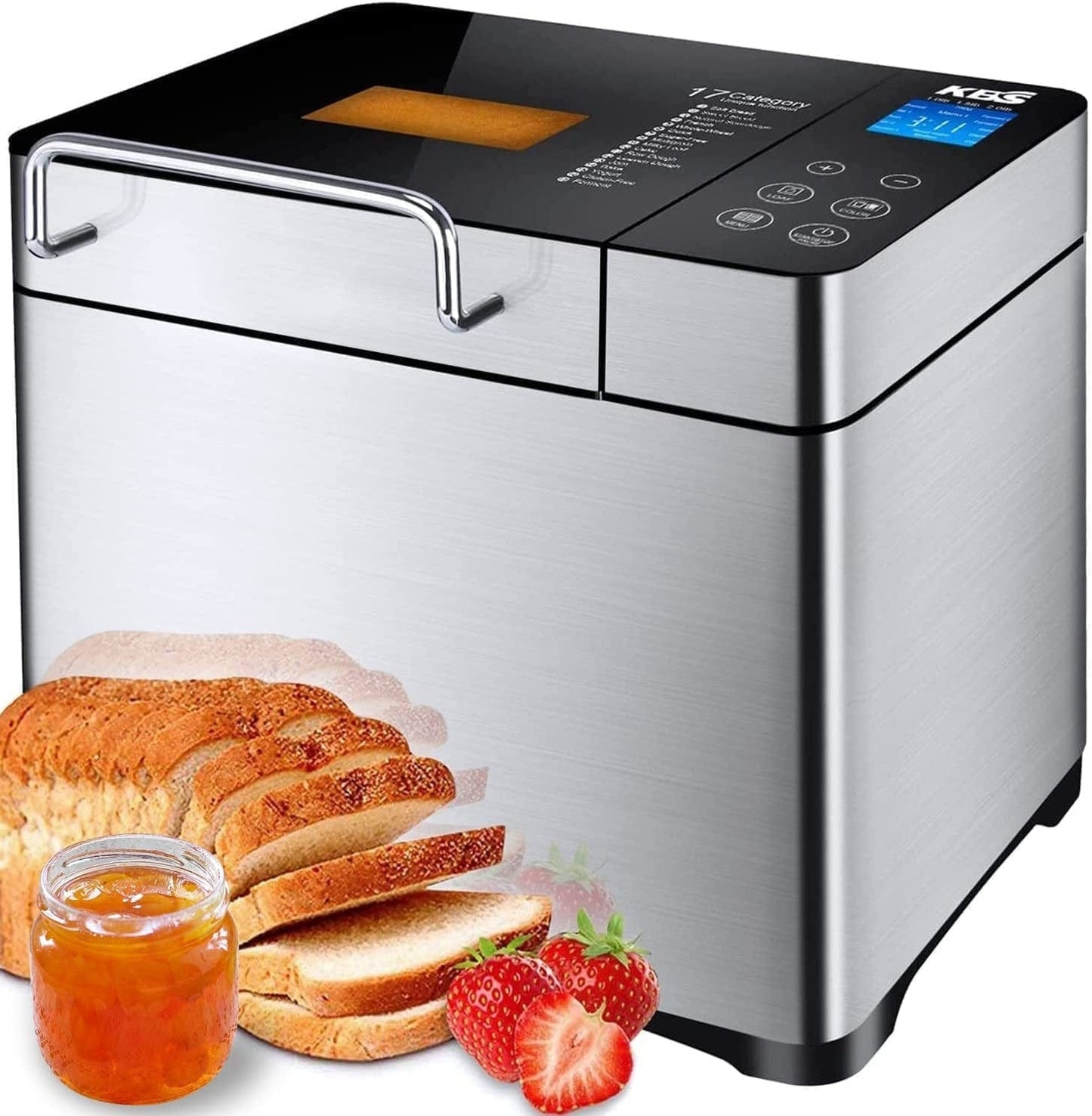 KBS Large 17-In-1 Bread Machine, 2LB All Stainless Steel Bread Maker with Auto Fruit Nut Dispenser, Nonstick Ceramic Pan, Full Touch Panel Tempered Glass, Reserve& Keep Warm Set, Oven Mitt and Recipes Animals & Pet Supplies > Pet Supplies > Dog Supplies > Dog Apparel KBS   