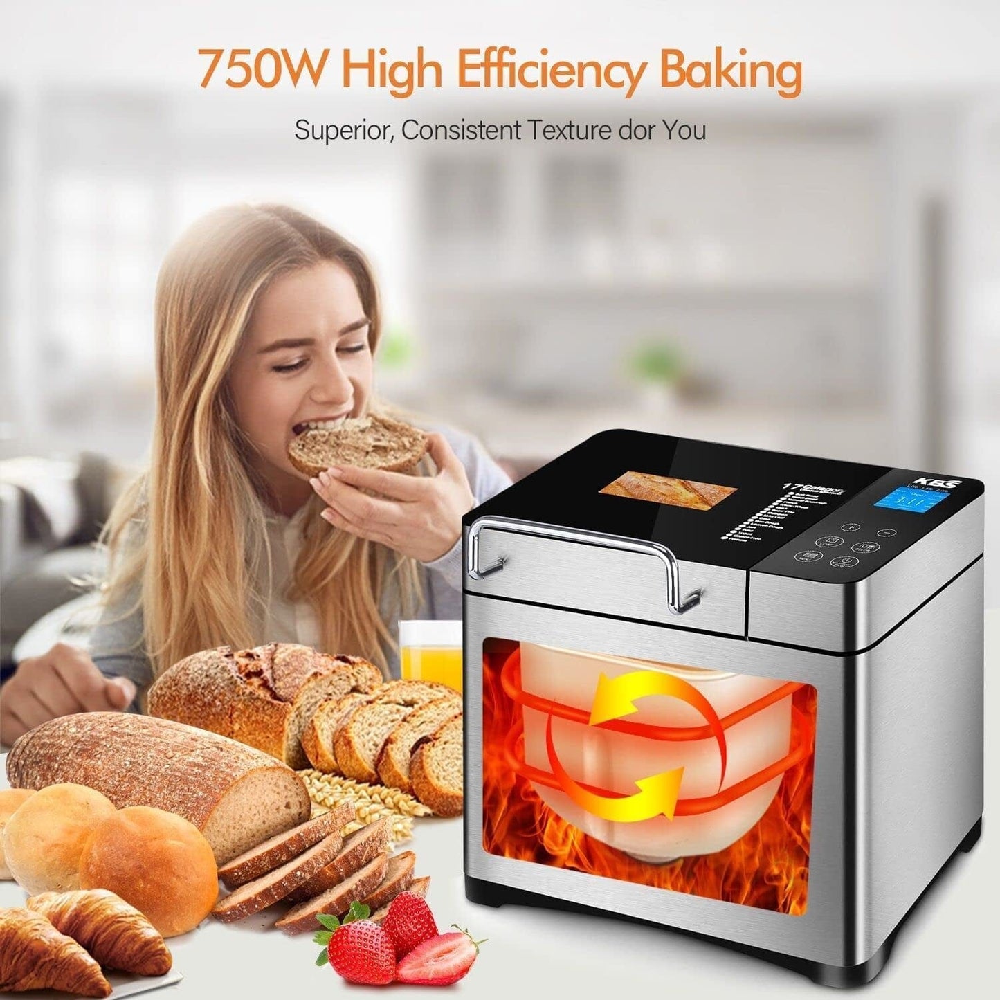 KBS Large 17-In-1 Bread Machine, 2LB All Stainless Steel Bread Maker with Auto Fruit Nut Dispenser, Nonstick Ceramic Pan, Full Touch Panel Tempered Glass, Reserve& Keep Warm Set, Oven Mitt and Recipes Animals & Pet Supplies > Pet Supplies > Dog Supplies > Dog Apparel KBS   