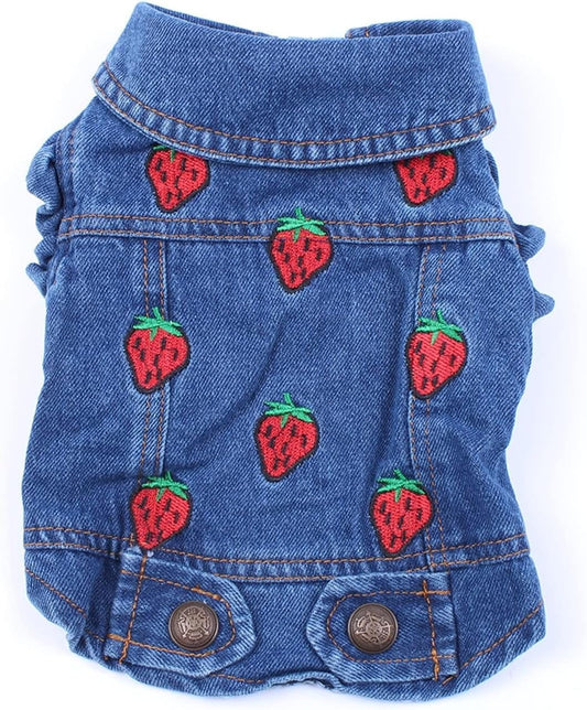 Keffiyeh Jeans Pet Dog Jacket Coat Dress Puppy Clothes Apparel (Color : Strawberry, Size : 2XL) Animals & Pet Supplies > Pet Supplies > Dog Supplies > Dog Apparel keffiyeh   