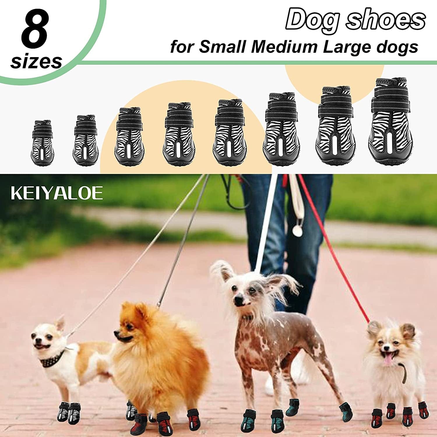 KEIYALOE Dog Shoes Breathable for Rain Summer Hot Pavement with Reflective Strips, Dog Boots for Puppies Small Medium Large Dogs, Anti-Slip Puppy Shoes Paw Protector for Mud Hiking Running 4PCS Animals & Pet Supplies > Pet Supplies > Dog Supplies > Dog Apparel KEIYALOE   