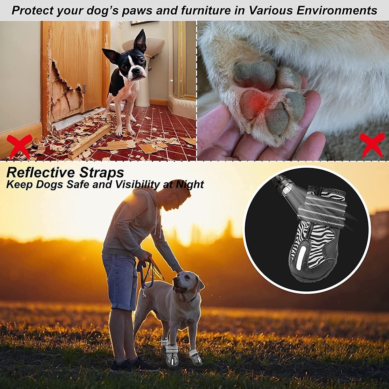 KEIYALOE Dog Shoes Breathable for Rain Summer Hot Pavement with Reflective Strips, Dog Boots for Puppies Small Medium Large Dogs, Anti-Slip Puppy Shoes Paw Protector for Mud Hiking Running 4PCS Animals & Pet Supplies > Pet Supplies > Dog Supplies > Dog Apparel KEIYALOE   