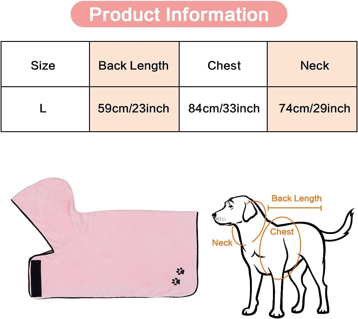 KKUYT Dog Bathrobe Towel, Super Absorbent Coral Fleece Pet Bathrobe Towel Quick Drying Dog Towels Robe for Large Dogs, Soft Dog Drying Robe with Hood & Belt for Bath Swim & Beach Trips - L Size Animals & Pet Supplies > Pet Supplies > Dog Supplies > Dog Apparel KKUYT   