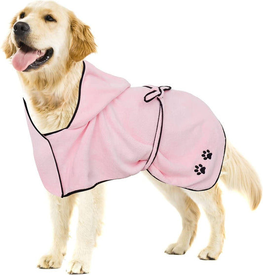 KKUYT Dog Bathrobe Towel, Super Absorbent Coral Fleece Pet Bathrobe Towel Quick Drying Dog Towels Robe for Large Dogs, Soft Dog Drying Robe with Hood & Belt for Bath Swim & Beach Trips - L Size Animals & Pet Supplies > Pet Supplies > Dog Supplies > Dog Apparel KKUYT   
