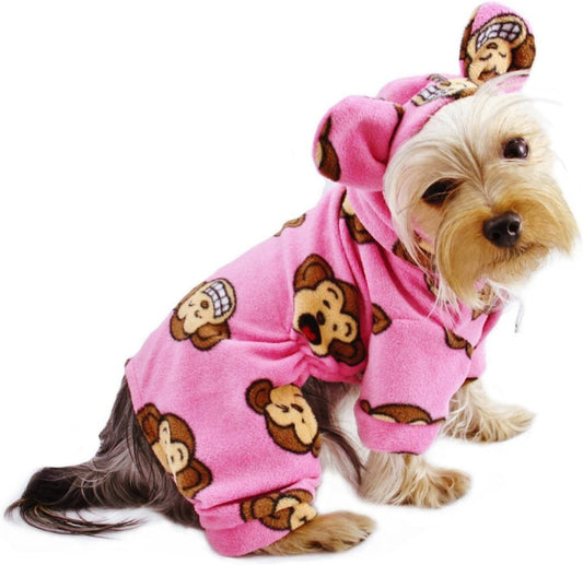 Klippo Silly Monkey Fleece Hooded Pajamas/Bodysuit/Loungewear/Coverall with Ears - Pink - Large Animals & Pet Supplies > Pet Supplies > Dog Supplies > Dog Apparel KLIPPO PET PINK Large 