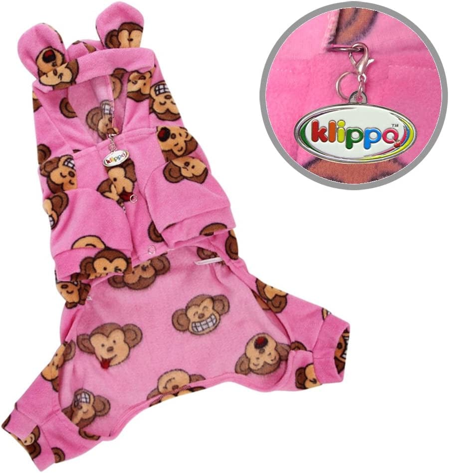 Klippo Silly Monkey Fleece Hooded Pajamas/Bodysuit/Loungewear/Coverall with Ears - Pink - Large Animals & Pet Supplies > Pet Supplies > Dog Supplies > Dog Apparel KLIPPO PET   