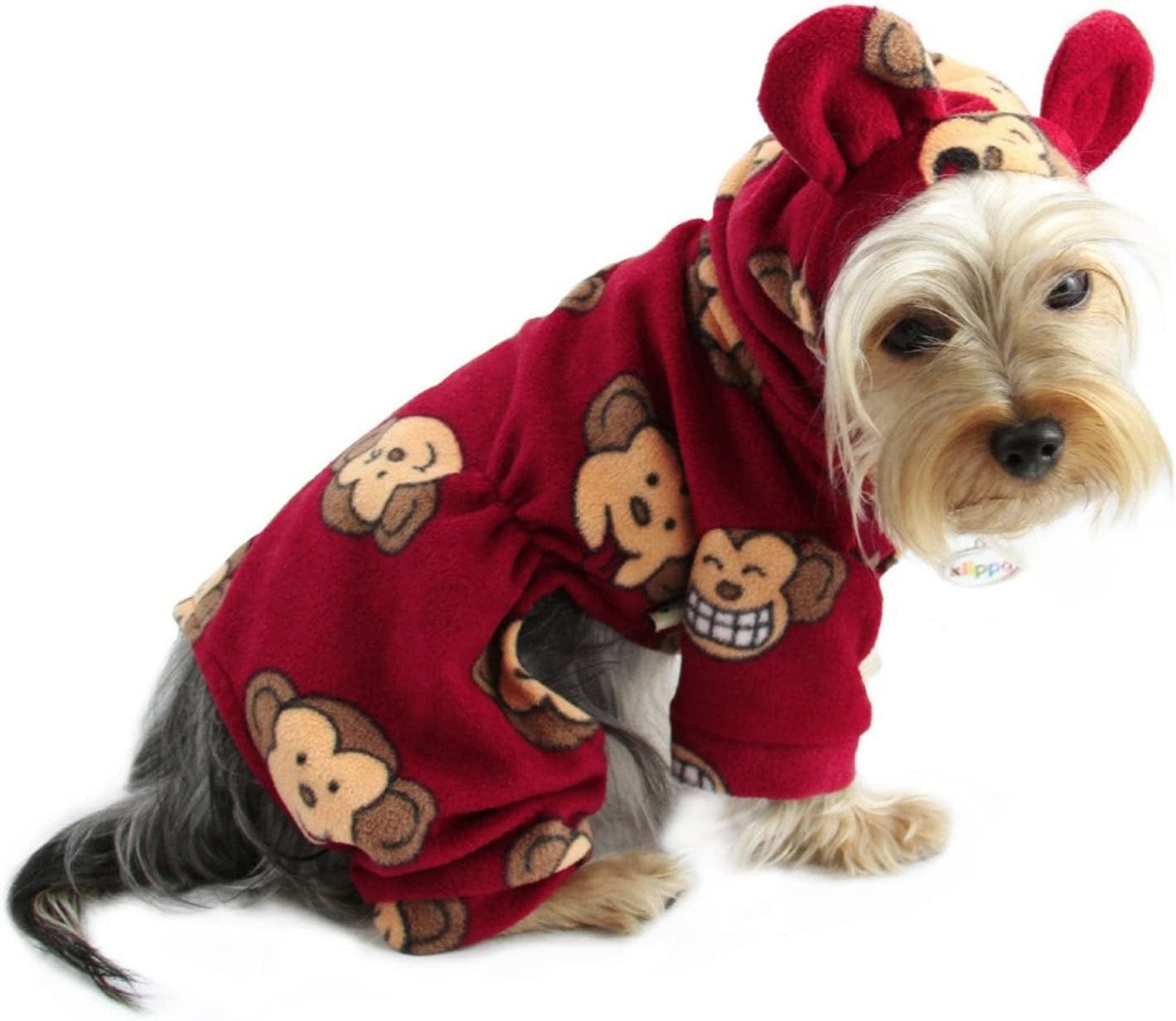 Klippo Silly Monkey Fleece Hooded Pajamas/Bodysuit/Loungewear/Coverall with Ears - Pink - Large Animals & Pet Supplies > Pet Supplies > Dog Supplies > Dog Apparel KLIPPO PET BURGUNDY Medium 