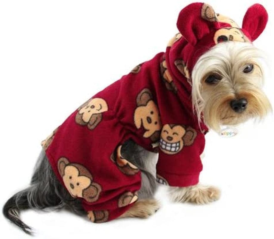 Klippo Silly Monkey Fleece Hooded Pajamas/Bodysuit/Loungewear/Coverall with Ears - Pink - Large Animals & Pet Supplies > Pet Supplies > Dog Supplies > Dog Apparel KLIPPO PET BURGUNDY Large 