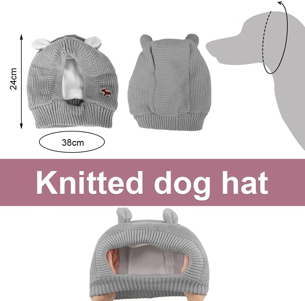 Knitted Dog Hats Dog Ear Cover Dog Warm Muffs for Winter Protection Pet Head Wrap Bunny Costume Snood for Medium to Large Dogs Cats,Grey Animals & Pet Supplies > Pet Supplies > Dog Supplies > Dog Apparel LOVECENTRAL   