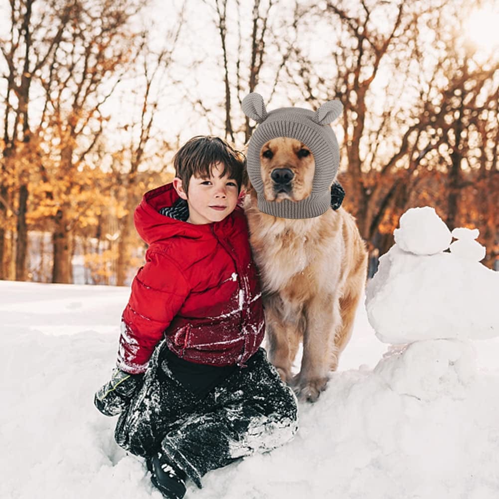 Knitted Dog Hats Dog Ear Cover Dog Warm Muffs for Winter Protection Pet Head Wrap Bunny Costume Snood for Medium to Large Dogs Cats,Grey Animals & Pet Supplies > Pet Supplies > Dog Supplies > Dog Apparel LOVECENTRAL   