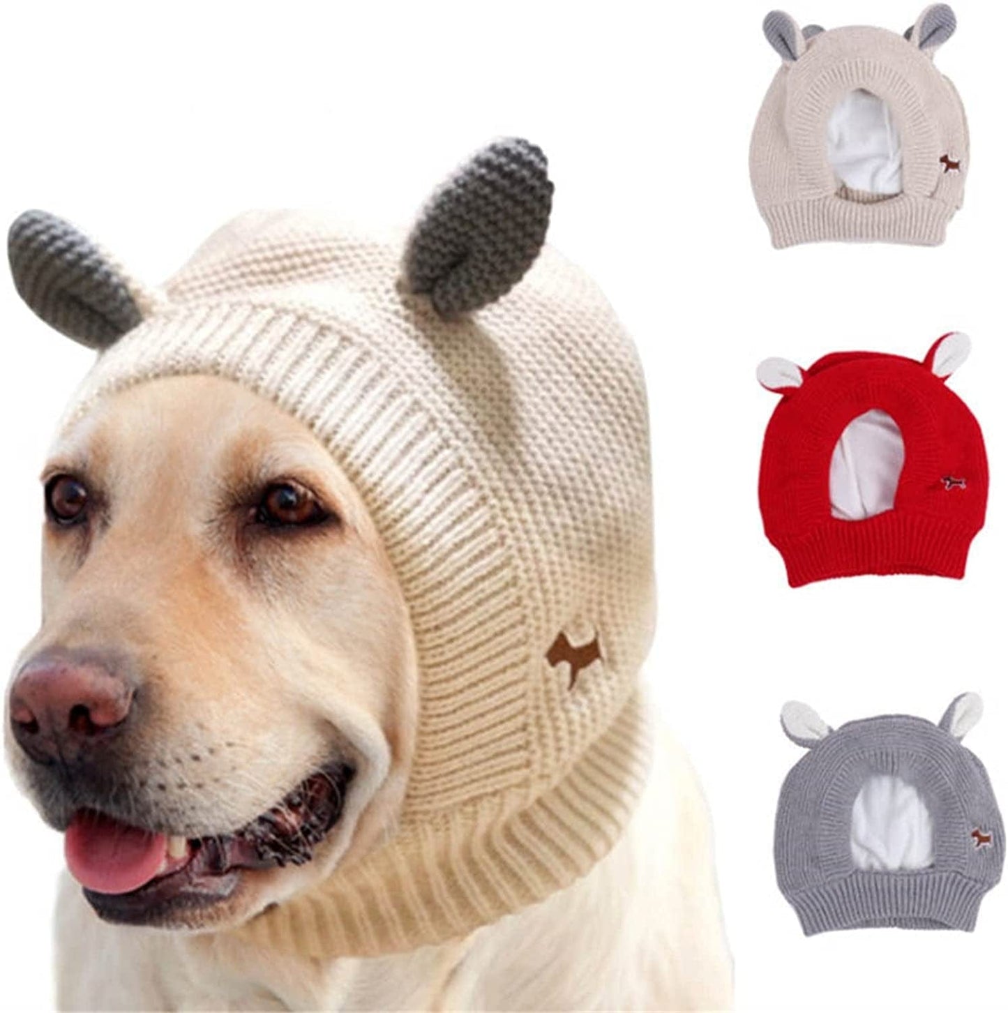 Knitted Warm Pet Earmuffs, Winter Dog Warm Knitted Hat, with Neck and Ear Warm, for Noise Protection, Anxiety Relief Animals & Pet Supplies > Pet Supplies > Dog Supplies > Dog Apparel Gecau Beige One Size 