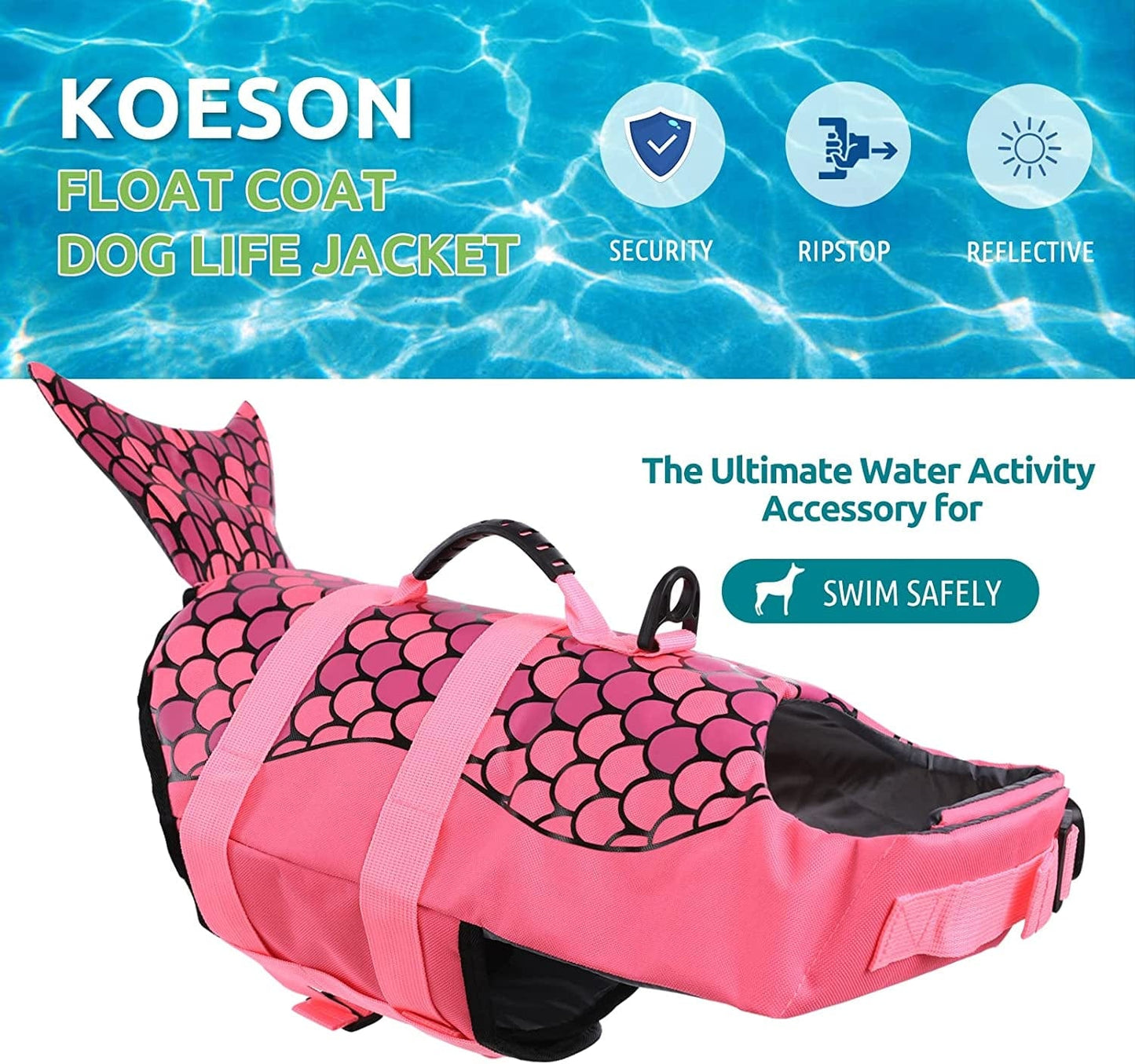 KOESON Dog Life Jacket Mermaid, Dog Life Vest for Small, Medium & Large Breeds Pet Float Coat for Boating/Swimming, Reflective Swimming Safety Vest with Rescue Handle Pink XS Animals & Pet Supplies > Pet Supplies > Dog Supplies > Dog Apparel KOESON   