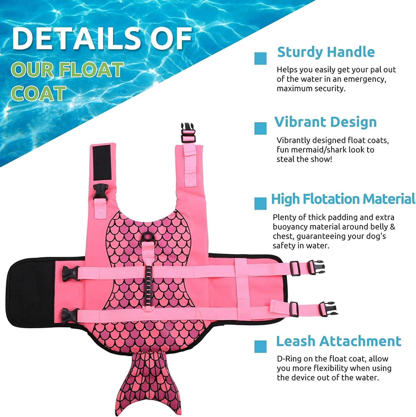 KOESON Dog Life Jacket Mermaid, Dog Life Vest for Small, Medium & Large Breeds Pet Float Coat for Boating/Swimming, Reflective Swimming Safety Vest with Rescue Handle Pink XS Animals & Pet Supplies > Pet Supplies > Dog Supplies > Dog Apparel KOESON   