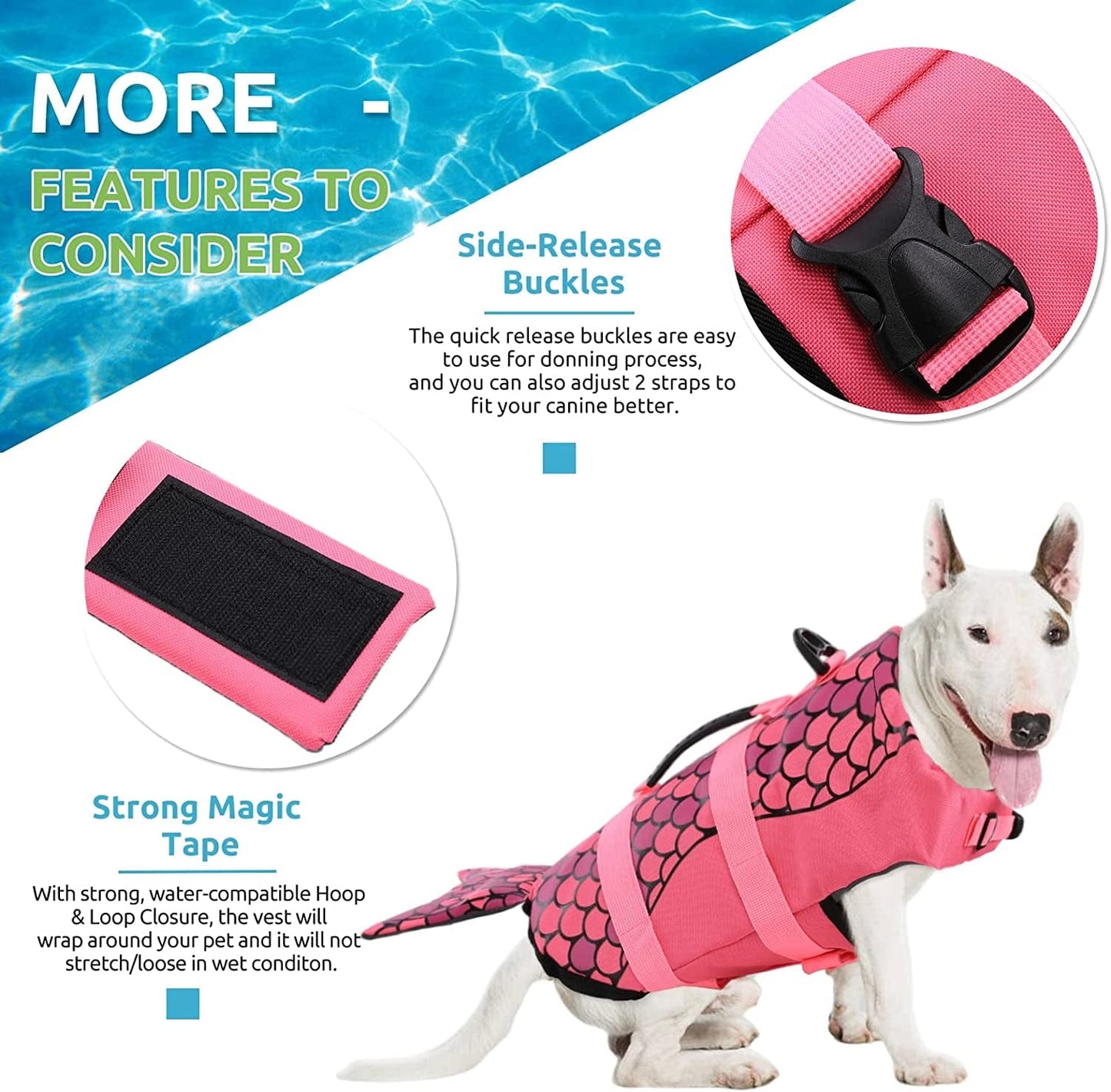 KOESON Dog Life Jacket Mermaid, Dog Life Vest for Small, Medium & Large Breeds Pet Float Coat for Boating/Swimming, Reflective Swimming Safety Vest with Rescue Handle Pink XS Animals & Pet Supplies > Pet Supplies > Dog Supplies > Dog Apparel KOESON   