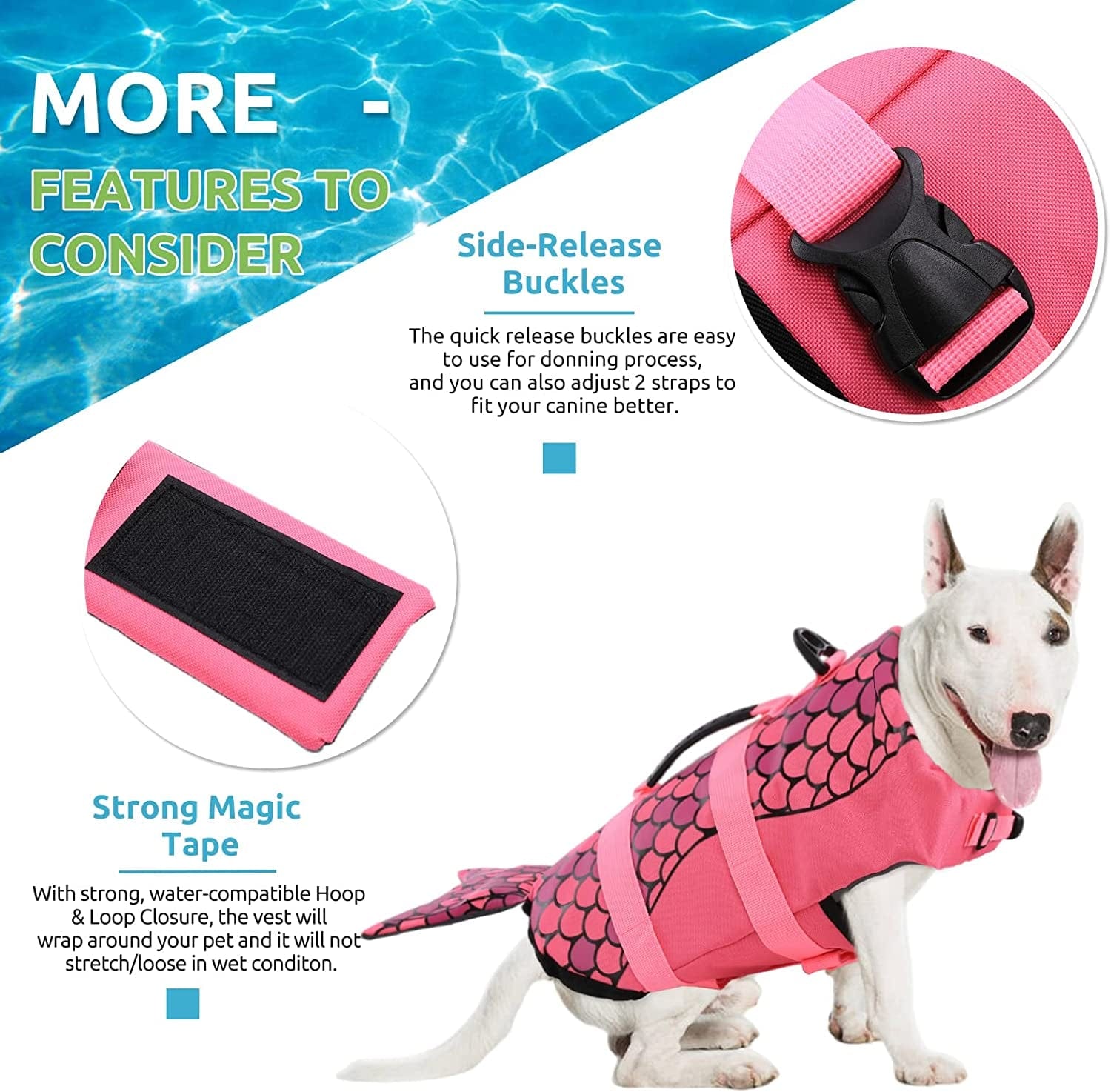 KOESON Dog Life Jacket Mermaid, Dog Life Vest for Small, Medium & Large Breeds Pet Float Coat for Boating/Swimming, Reflective Swimming Safety Vest with Rescue Handle Pink XS Animals & Pet Supplies > Pet Supplies > Dog Supplies > Dog Apparel KOESON   