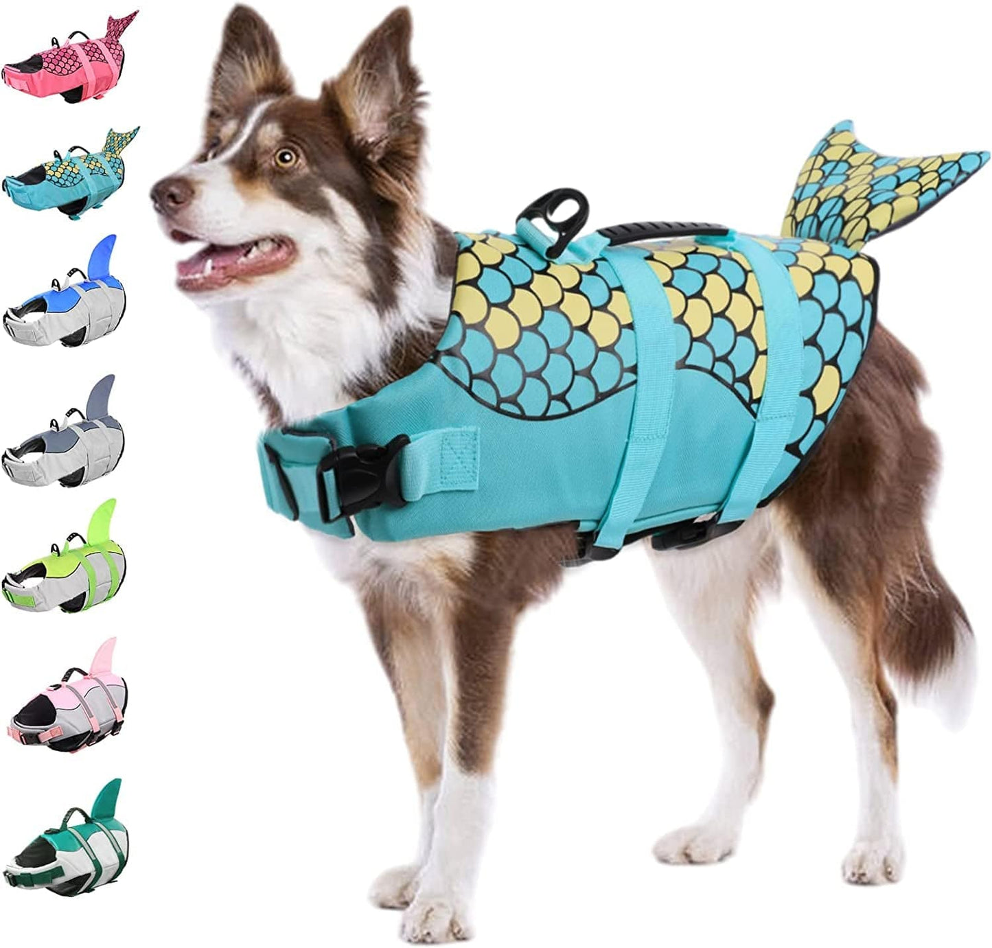 KOESON Dog Life Jacket Mermaid, Dog Life Vest for Small, Medium & Large Breeds Pet Float Coat for Boating/Swimming, Reflective Swimming Safety Vest with Rescue Handle Pink XS Animals & Pet Supplies > Pet Supplies > Dog Supplies > Dog Apparel KOESON Green Large 