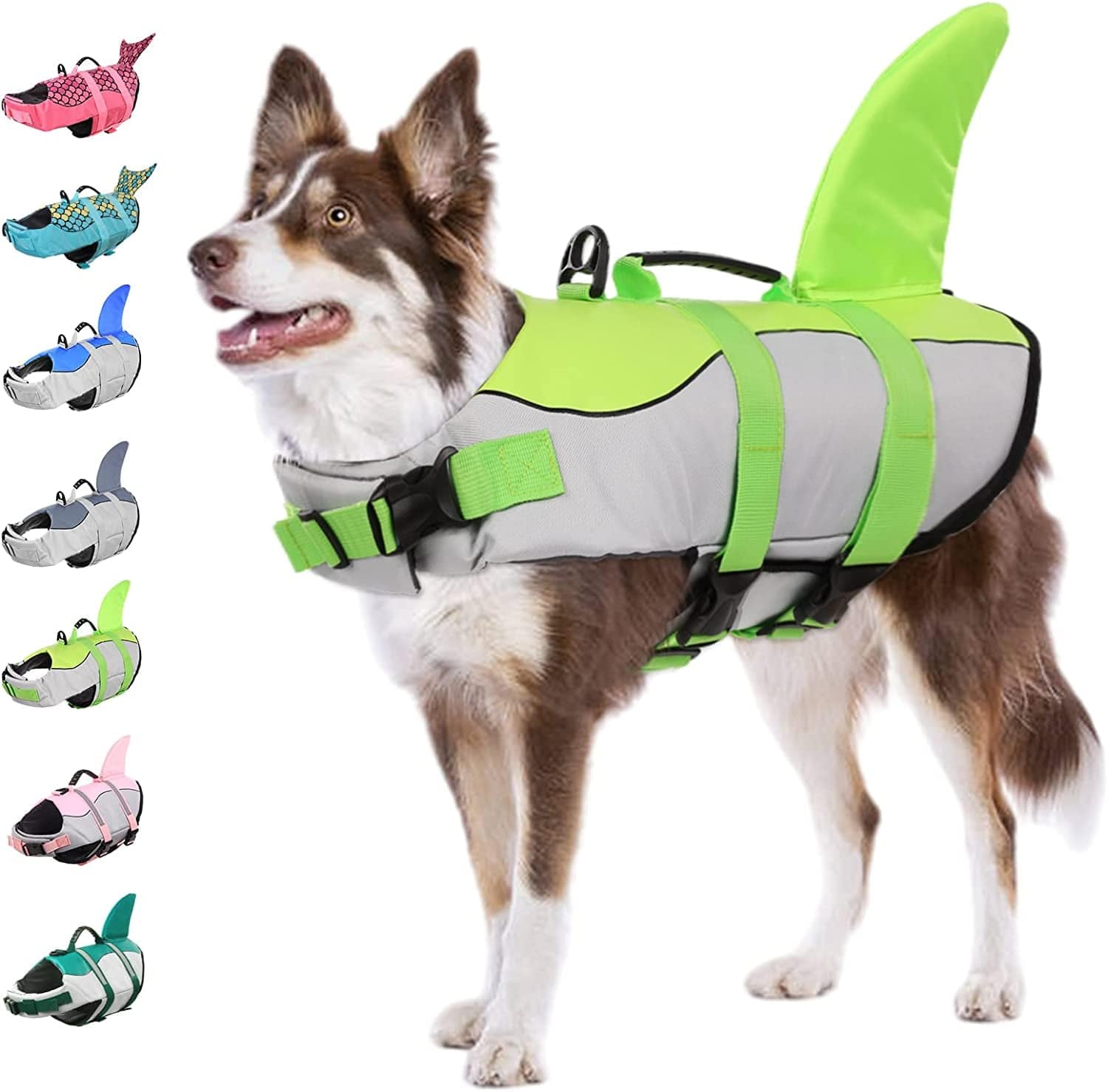 KOESON Dog Life Jacket Mermaid, Dog Life Vest for Small, Medium & Large Breeds Pet Float Coat for Boating/Swimming, Reflective Swimming Safety Vest with Rescue Handle Pink XS Animals & Pet Supplies > Pet Supplies > Dog Supplies > Dog Apparel KOESON Green Shark X-Small 