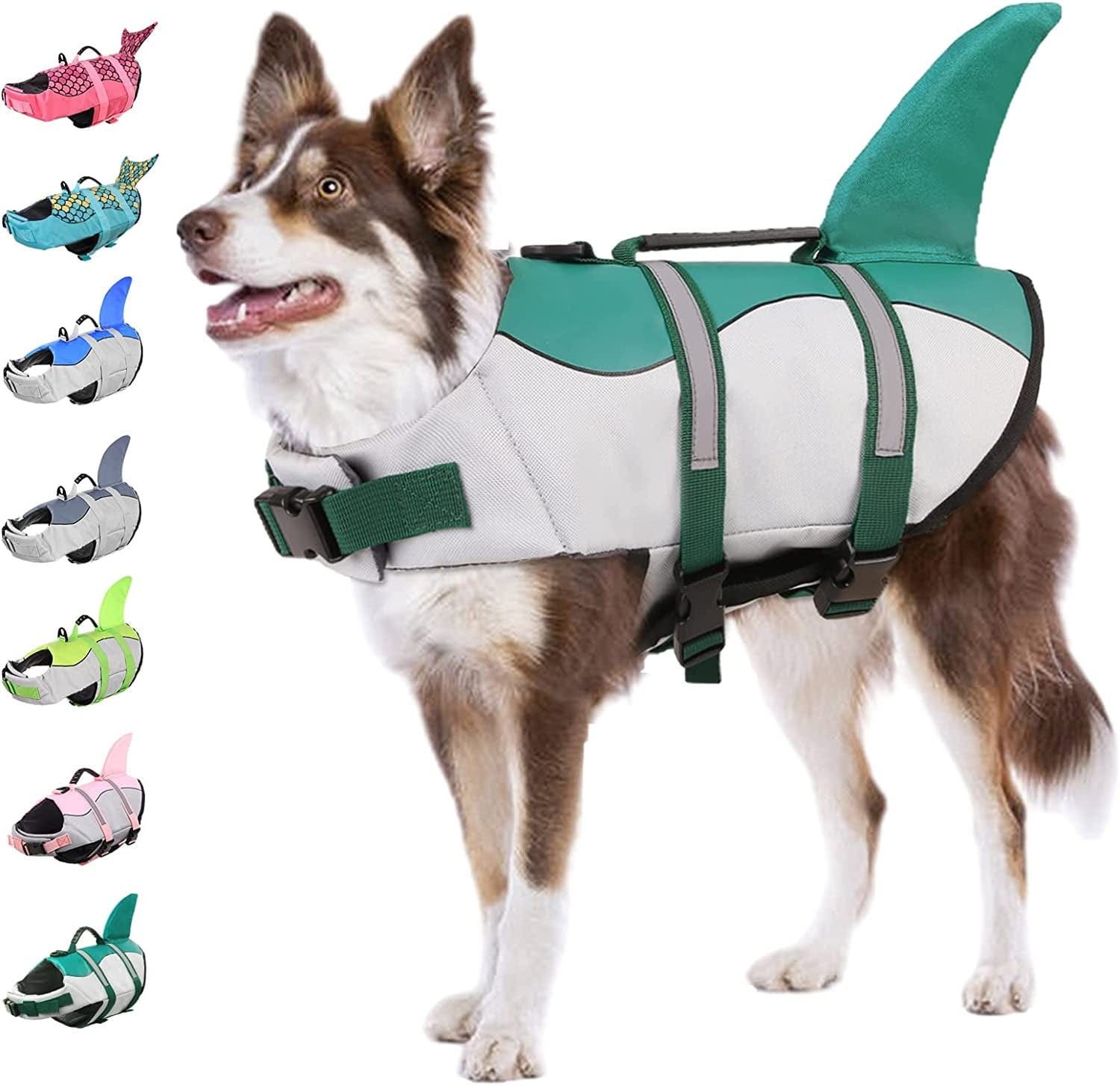 KOESON Dog Life Jacket Mermaid, Dog Life Vest for Small, Medium & Large Breeds Pet Float Coat for Boating/Swimming, Reflective Swimming Safety Vest with Rescue Handle Pink XS Animals & Pet Supplies > Pet Supplies > Dog Supplies > Dog Apparel KOESON Deep Green X-Small 
