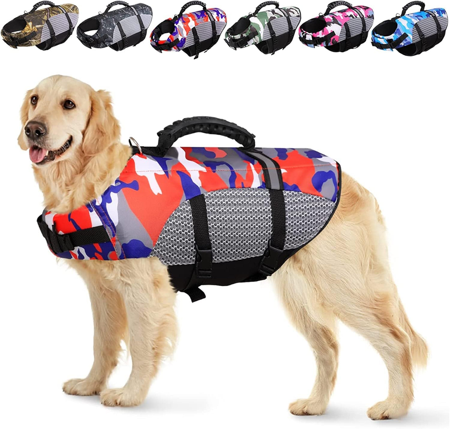 KOESON Dog Life Jacket Ripstop Pet Safety Life Vest, Adjustable Dogs Lifesaver Vest with Enhanced Buoyancy and Rescue Handle, Camouflage Swimsuit Preserver for Small Medium and Large Dogs (Orange, M) Animals & Pet Supplies > Pet Supplies > Dog Supplies > Dog Apparel KOESON Orange Small 