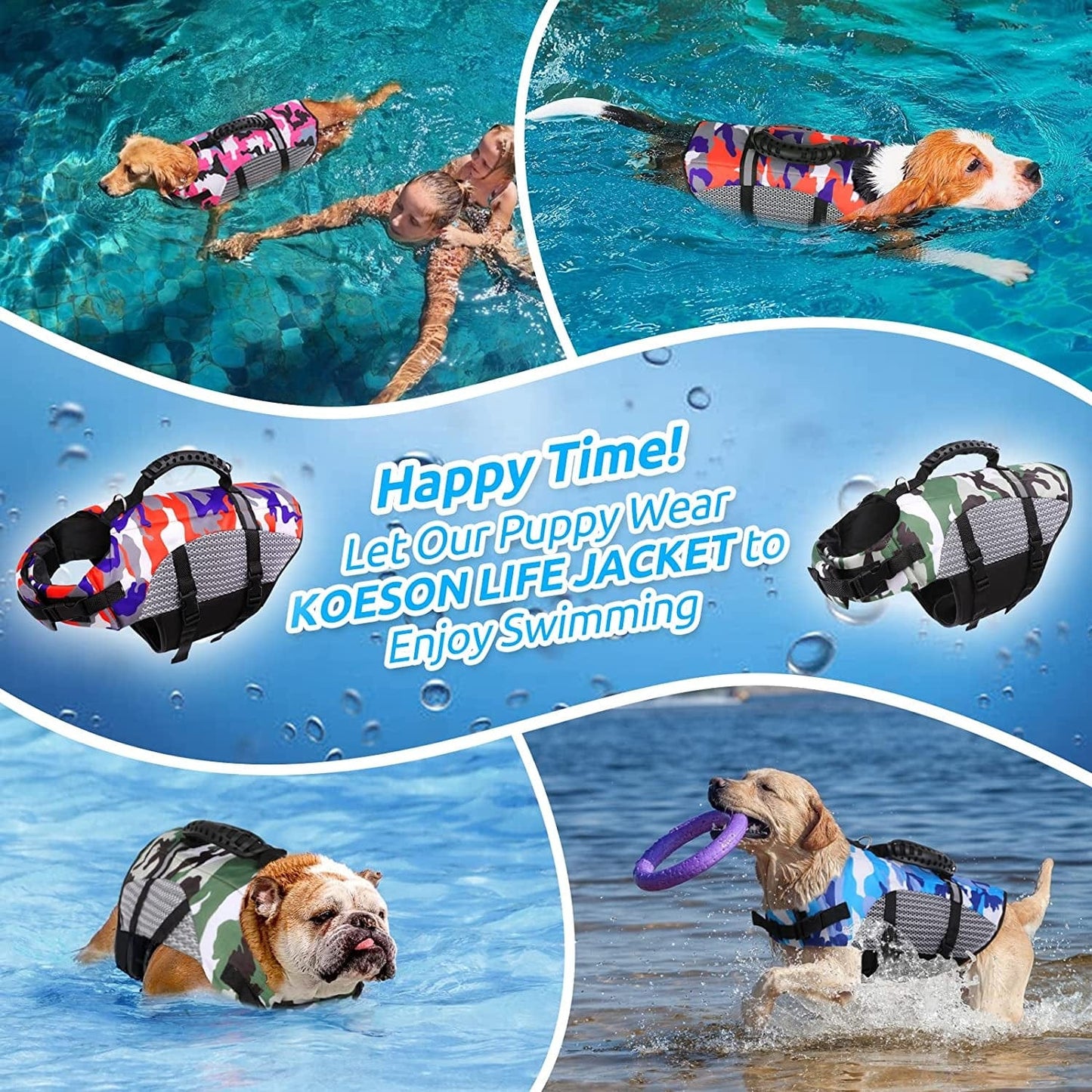 KOESON Dog Life Jacket Ripstop Pet Safety Life Vest, Adjustable Dogs Lifesaver Vest with Enhanced Buoyancy and Rescue Handle, Camouflage Swimsuit Preserver for Small Medium and Large Dogs (Orange, M) Animals & Pet Supplies > Pet Supplies > Dog Supplies > Dog Apparel KOESON   