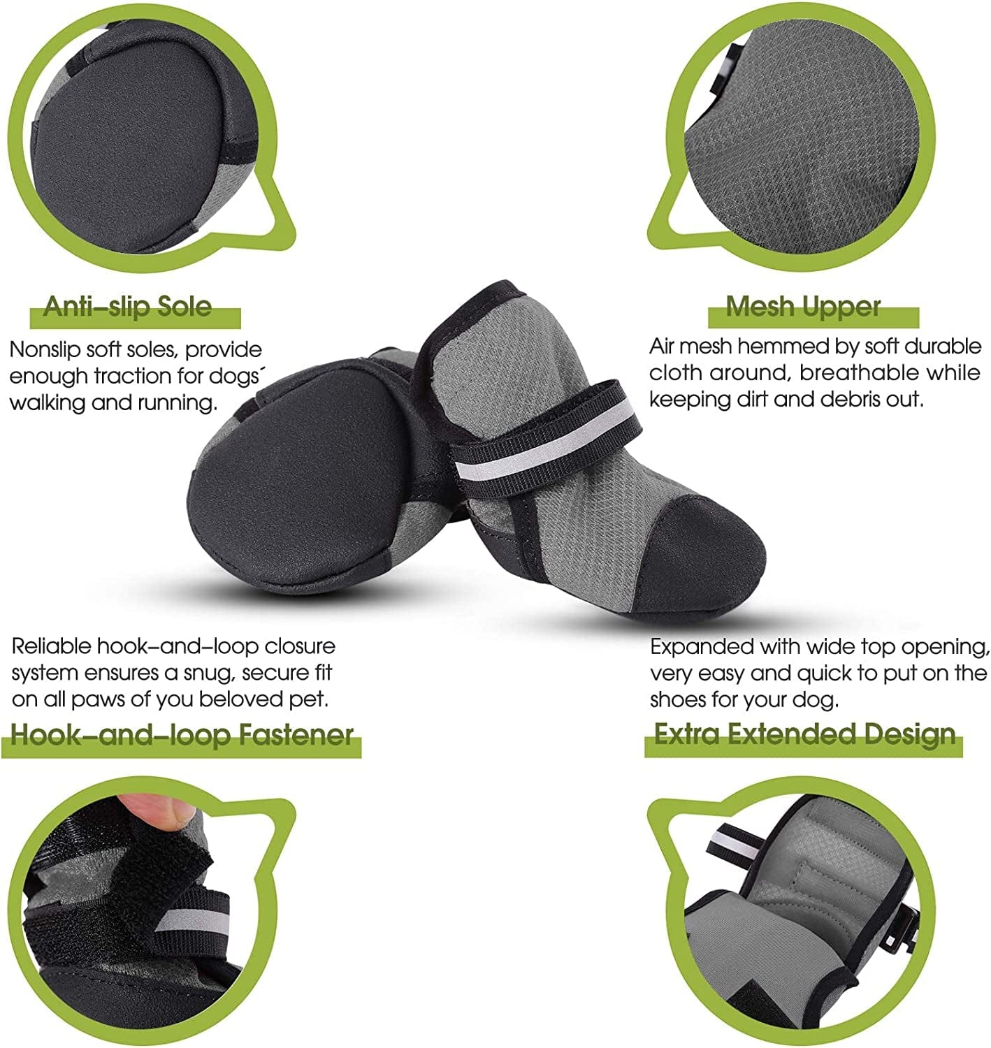 KOESON Dog Shoes for Hot Pavement, Reflective Summer Dog Boots for Medium & Large Breeds Heat Protection, Soft & Breathable Outdoor Mesh Dog Booties Pet Footwear Paw Protector Grey 80 Animals & Pet Supplies > Pet Supplies > Dog Supplies > Dog Apparel KOESON   