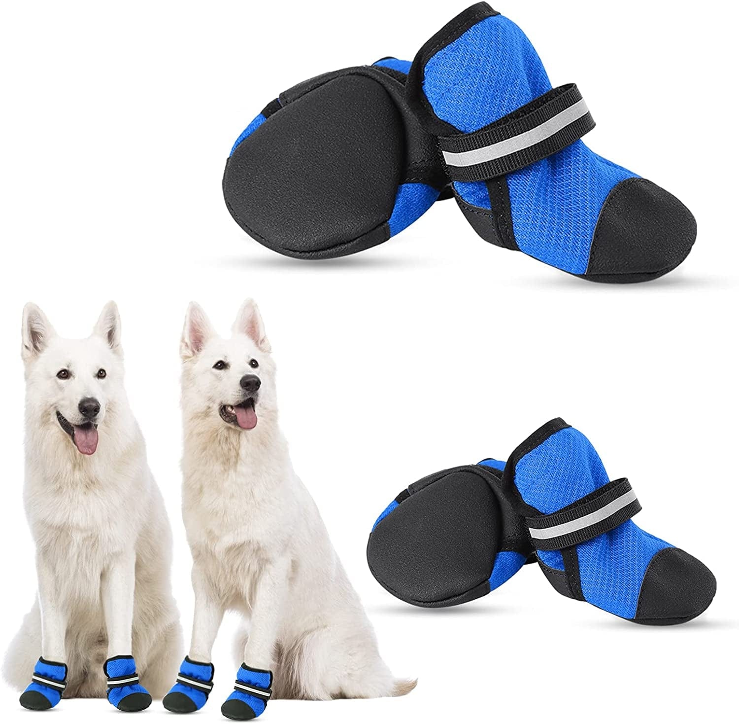 KOESON Dog Shoes for Hot Pavement, Reflective Summer Dog Boots for Medium & Large Breeds Heat Protection, Soft & Breathable Outdoor Mesh Dog Booties Pet Footwear Paw Protector Grey 80 Animals & Pet Supplies > Pet Supplies > Dog Supplies > Dog Apparel KOESON Blue Size 90: 3.5"×3.1"(L*W) 