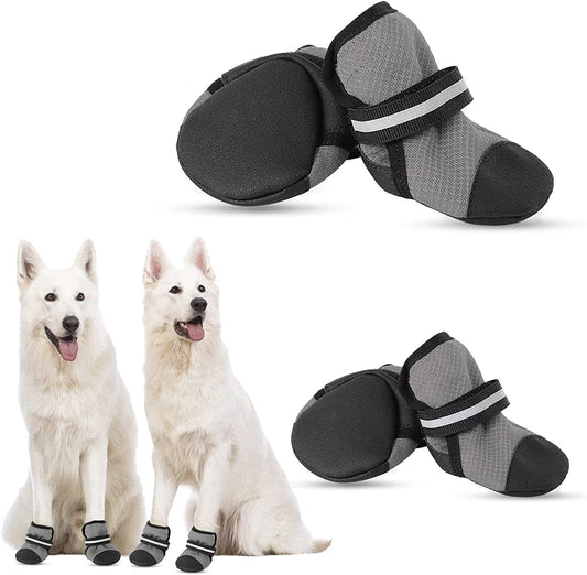 KOESON Dog Shoes for Hot Pavement, Reflective Summer Dog Boots for Medium & Large Breeds Heat Protection, Soft & Breathable Outdoor Mesh Dog Booties Pet Footwear Paw Protector Grey 80 Animals & Pet Supplies > Pet Supplies > Dog Supplies > Dog Apparel KOESON Grey Size 90: 3.5"×3.1"(L*W) 