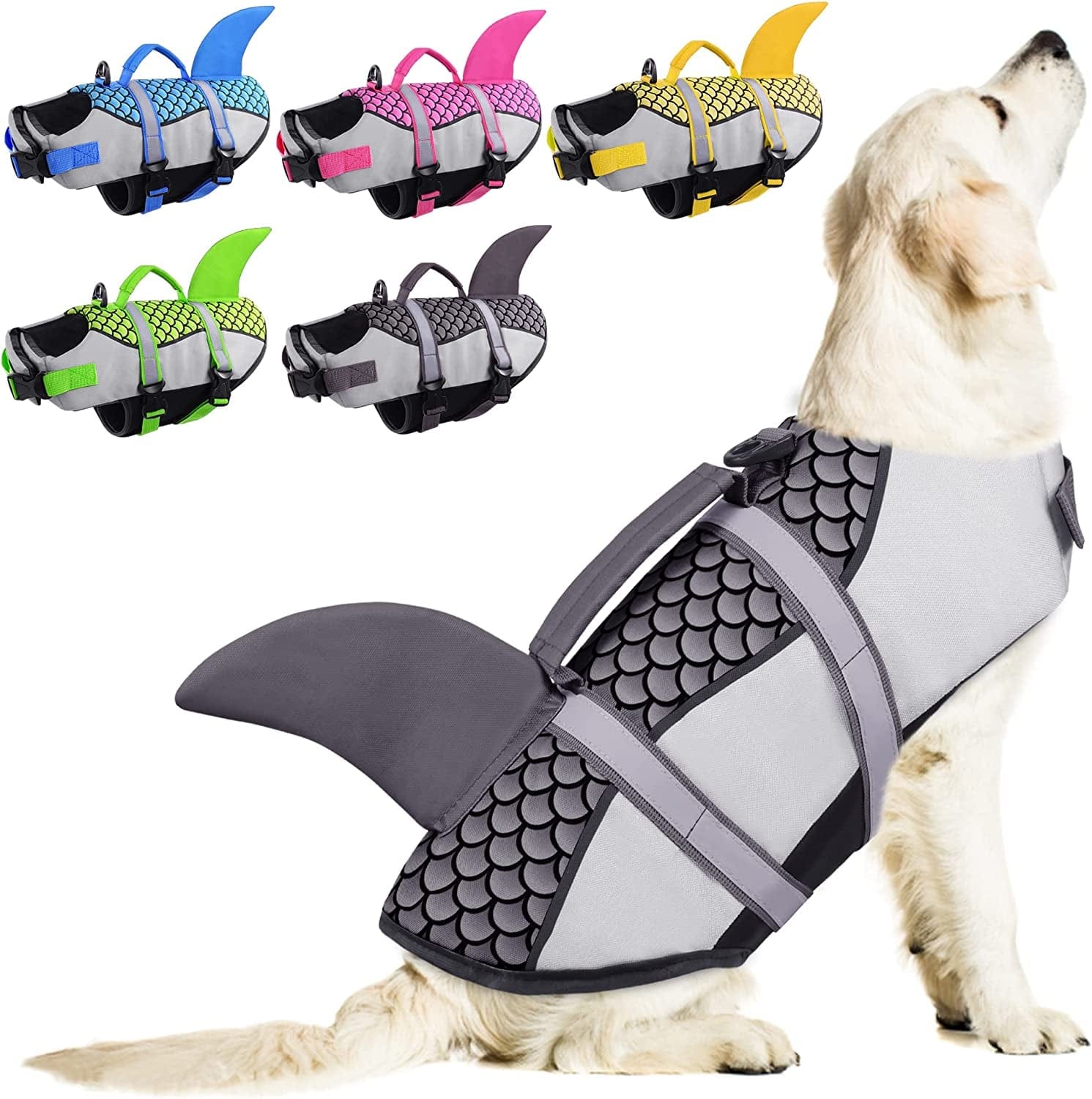 KOESON Pink Dog Life Vest, Puppy Dog Life Jacket Shark Fin Dog Swimming Vest with Rescue Handle, Pet Lifesaver Float Coat Dog Beach/Pool Accessories for Small & Medium Breeds Pink 2XL Animals & Pet Supplies > Pet Supplies > Dog Supplies > Dog Apparel KOESON Grey Small 