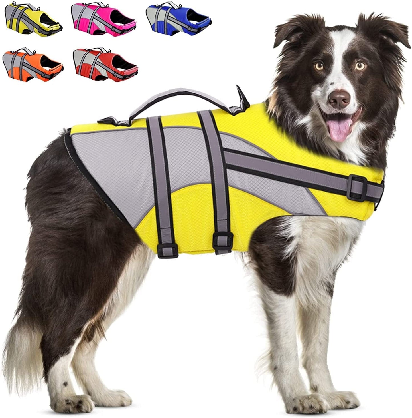 KOESON Ripstop Dog Life Jacket, Dog Life Vest with Superior Buoyancy Pet Swimming Safety Vest with Rescue Handle, Dog Float Coat Dog Life Preserver Lifesaver for Small Medium Large Dogs Yellow XL Animals & Pet Supplies > Pet Supplies > Dog Supplies > Dog Apparel KOESON Yellow X-Small 