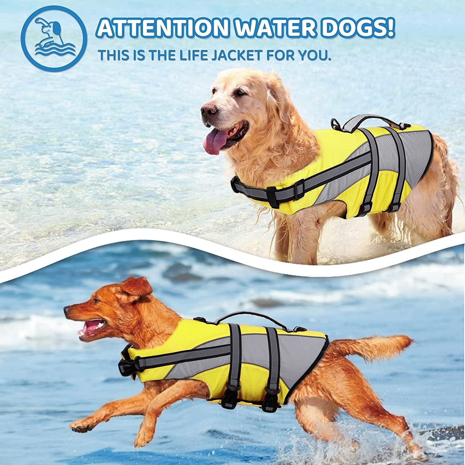 KOESON Ripstop Dog Life Jacket, Dog Life Vest with Superior Buoyancy Pet Swimming Safety Vest with Rescue Handle, Dog Float Coat Dog Life Preserver Lifesaver for Small Medium Large Dogs Yellow XL Animals & Pet Supplies > Pet Supplies > Dog Supplies > Dog Apparel KOESON   