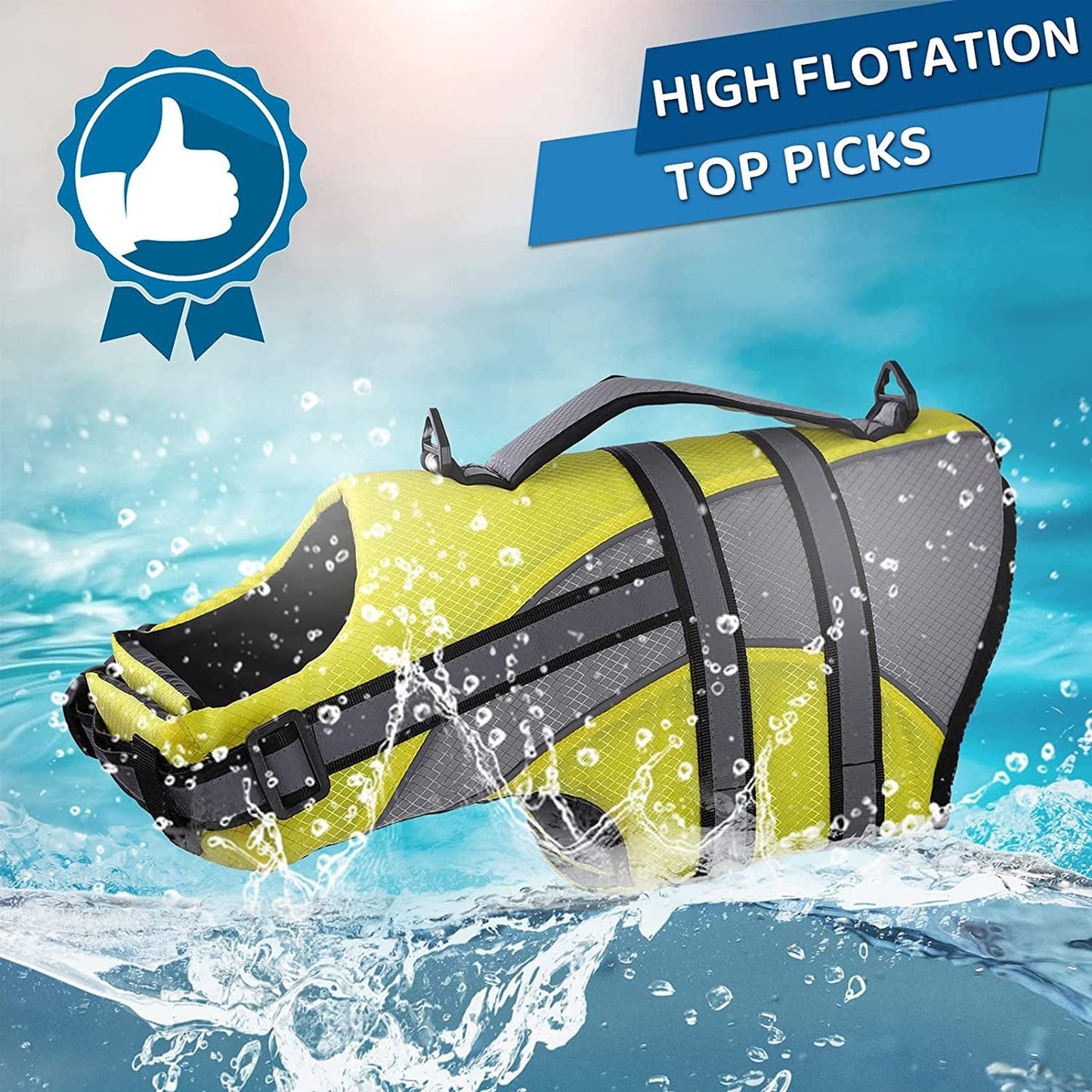 KOESON Ripstop Dog Life Jacket, Dog Life Vest with Superior Buoyancy Pet Swimming Safety Vest with Rescue Handle, Dog Float Coat Dog Life Preserver Lifesaver for Small Medium Large Dogs Yellow XL Animals & Pet Supplies > Pet Supplies > Dog Supplies > Dog Apparel KOESON   