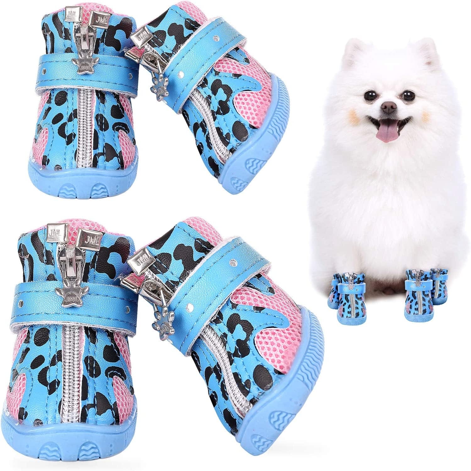 KOESON Small Dog Shoes, Puppy Breathable Dog Boots Anti-Slip Mesh Booties for Doggie with Reflecitve Zipper, Pet Shoes Year-Round Paw Protector with Adjustable Strap for Outdoor Activities Blue 3 Animals & Pet Supplies > Pet Supplies > Dog Supplies > Dog Apparel KOESON Blue Size 3: 1.8"×1.4"(L*W) 