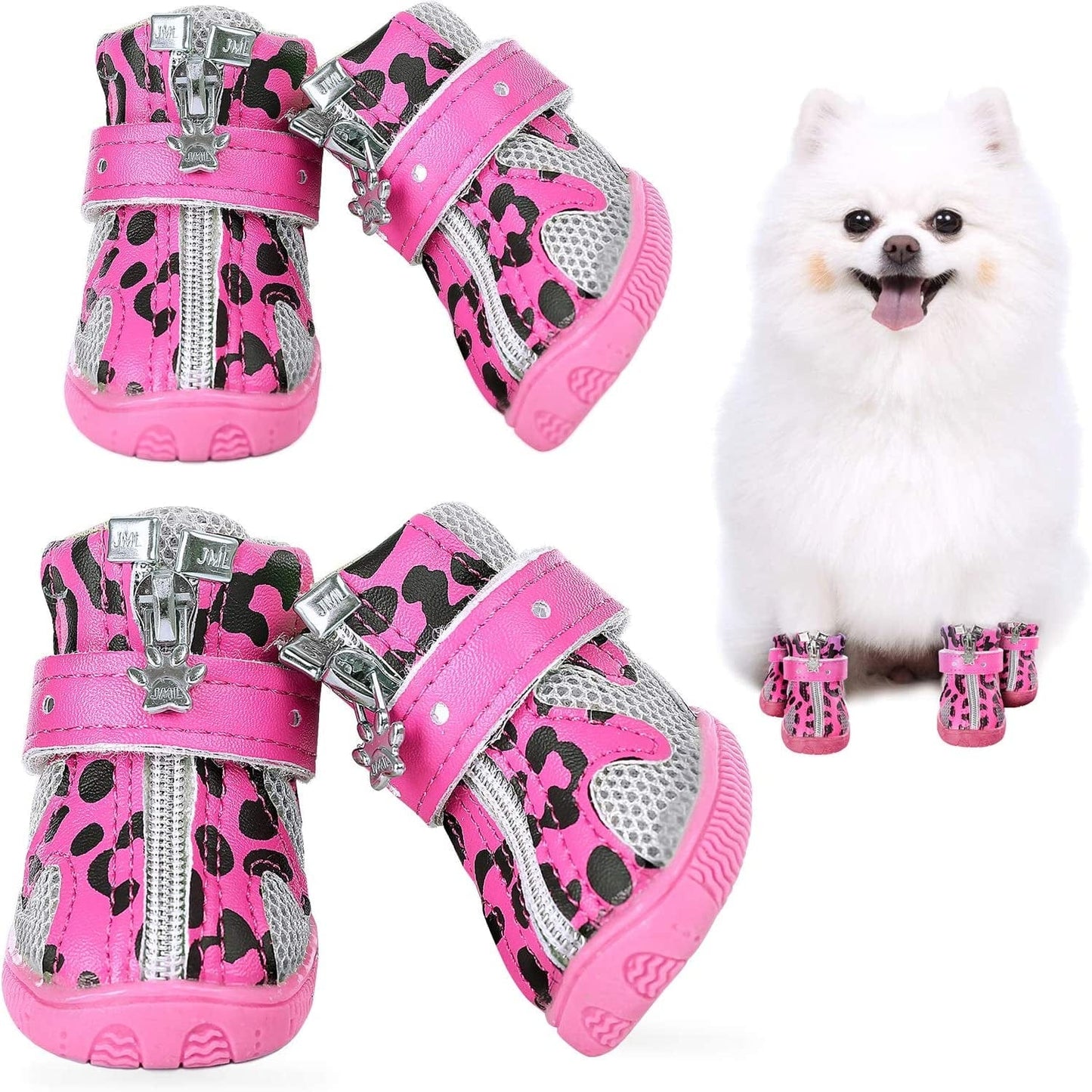 KOESON Small Dog Shoes, Puppy Breathable Dog Boots Anti-Slip Mesh Booties for Doggie with Reflecitve Zipper, Pet Shoes Year-Round Paw Protector with Adjustable Strap for Outdoor Activities Blue 3 Animals & Pet Supplies > Pet Supplies > Dog Supplies > Dog Apparel KOESON Pink Size 4: 1.9"×1.5"(L*W) 