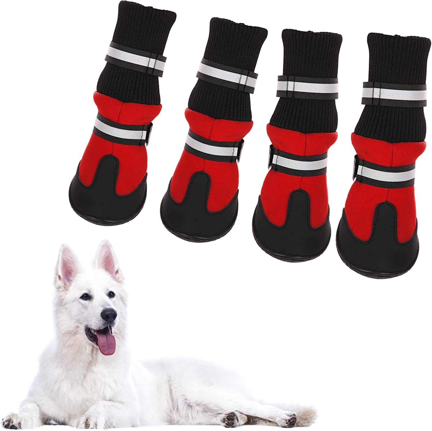 KOESON Waterproof Dog Boots Winter Pet Shoes, Outdoor Pet Snow Booties with Reflective Straps, Cold Weather Paw Protector with Anti-Slip Sole for Medium Large Dogs 4 Pcs Red M Animals & Pet Supplies > Pet Supplies > Dog Supplies > Dog Apparel KOESON Red Medium 