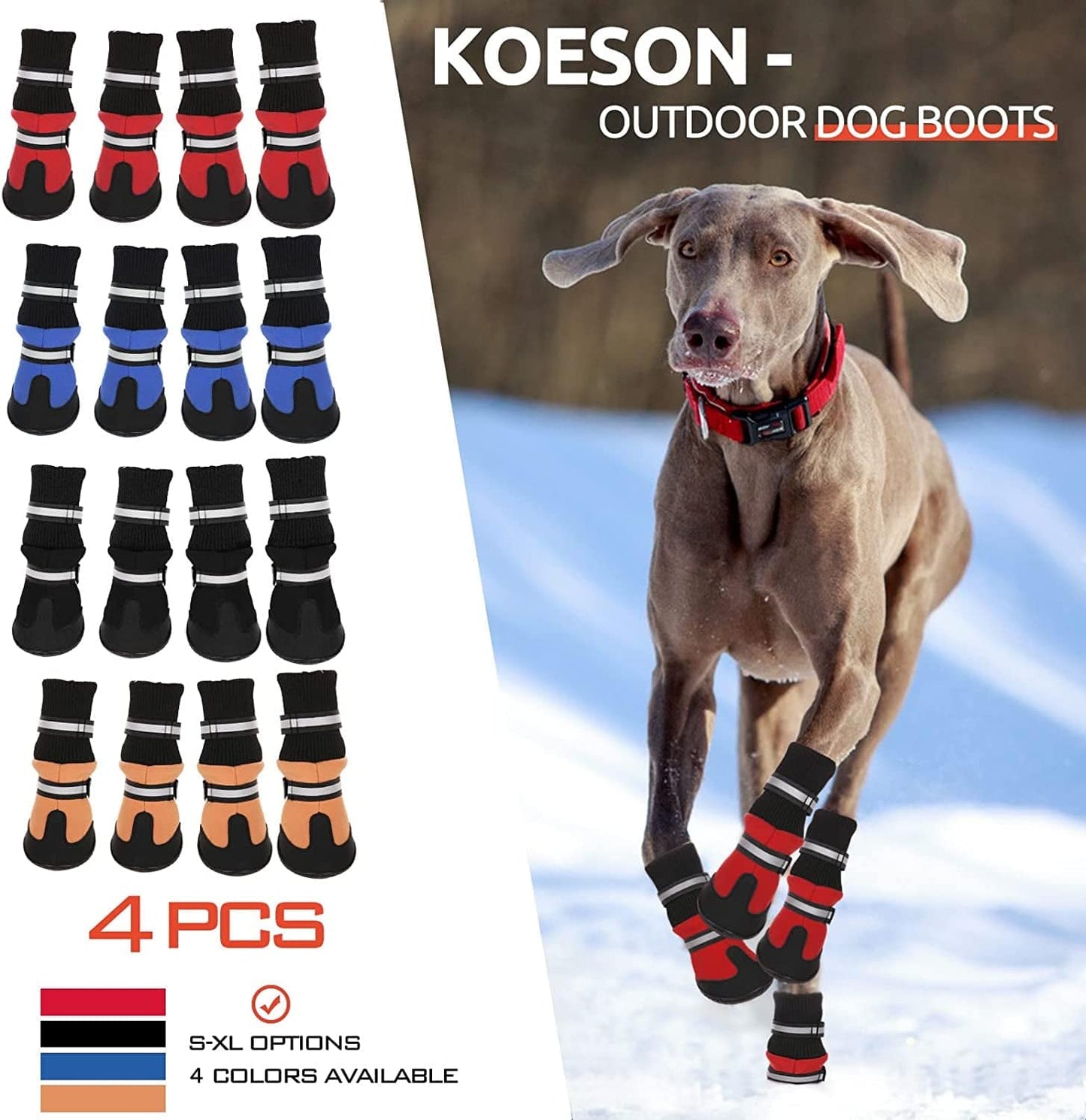 KOESON Waterproof Dog Boots Winter Pet Shoes, Outdoor Pet Snow Booties with Reflective Straps, Cold Weather Paw Protector with Anti-Slip Sole for Medium Large Dogs 4 Pcs Red M Animals & Pet Supplies > Pet Supplies > Dog Supplies > Dog Apparel KOESON   