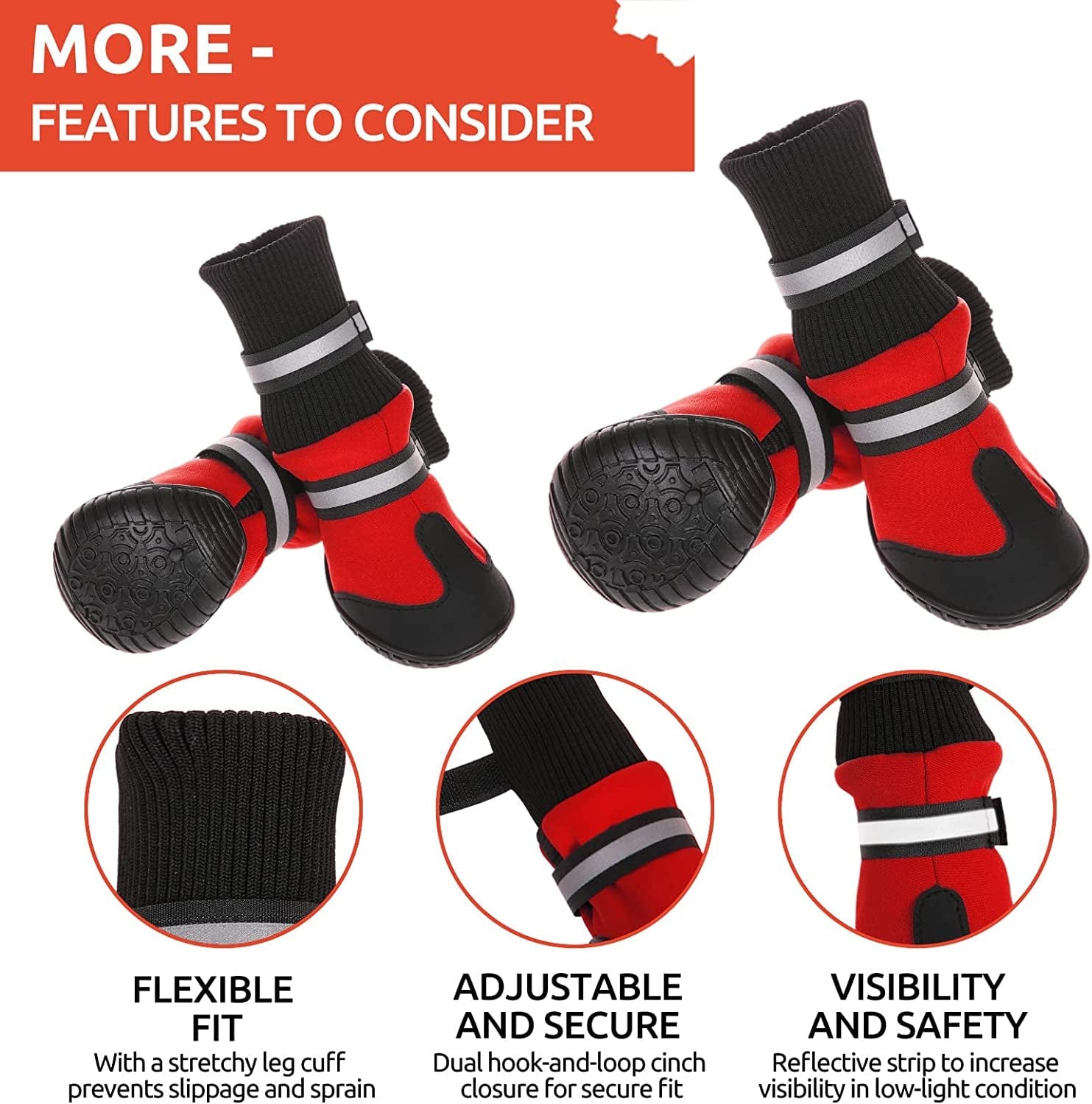KOESON Waterproof Dog Boots Winter Pet Shoes, Outdoor Pet Snow Booties with Reflective Straps, Cold Weather Paw Protector with Anti-Slip Sole for Medium Large Dogs 4 Pcs Red M Animals & Pet Supplies > Pet Supplies > Dog Supplies > Dog Apparel KOESON   