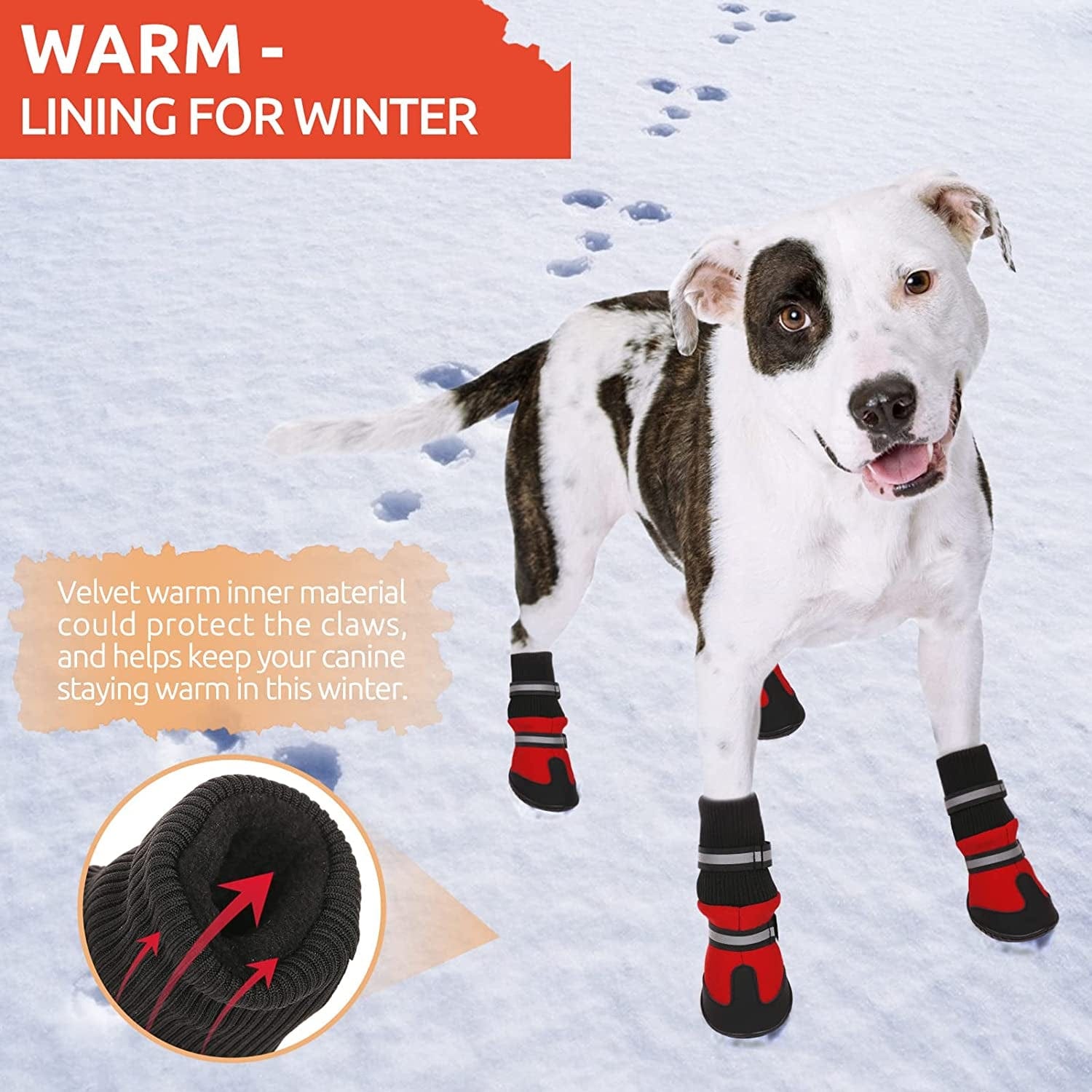 KOESON Waterproof Dog Boots Winter Pet Shoes, Outdoor Pet Snow Booties with Reflective Straps, Cold Weather Paw Protector with Anti-Slip Sole for Medium Large Dogs 4 Pcs Red M Animals & Pet Supplies > Pet Supplies > Dog Supplies > Dog Apparel KOESON   