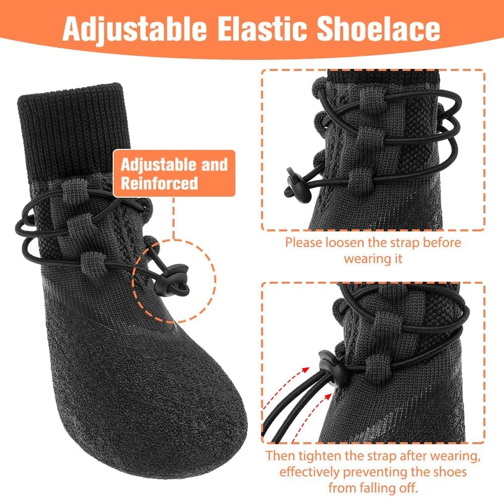 KOOLTAIL Anti-Slip Dog Boots 4 Packs - Adjustable Dog Socks with Shoelace, Waterproof Dog Sock Shoe for All Seasons, Super Durable Pet Paw Protector for Indoor and Outdoor, Medium and Large Dogs Animals & Pet Supplies > Pet Supplies > Dog Supplies > Dog Apparel KOOLTAIL   