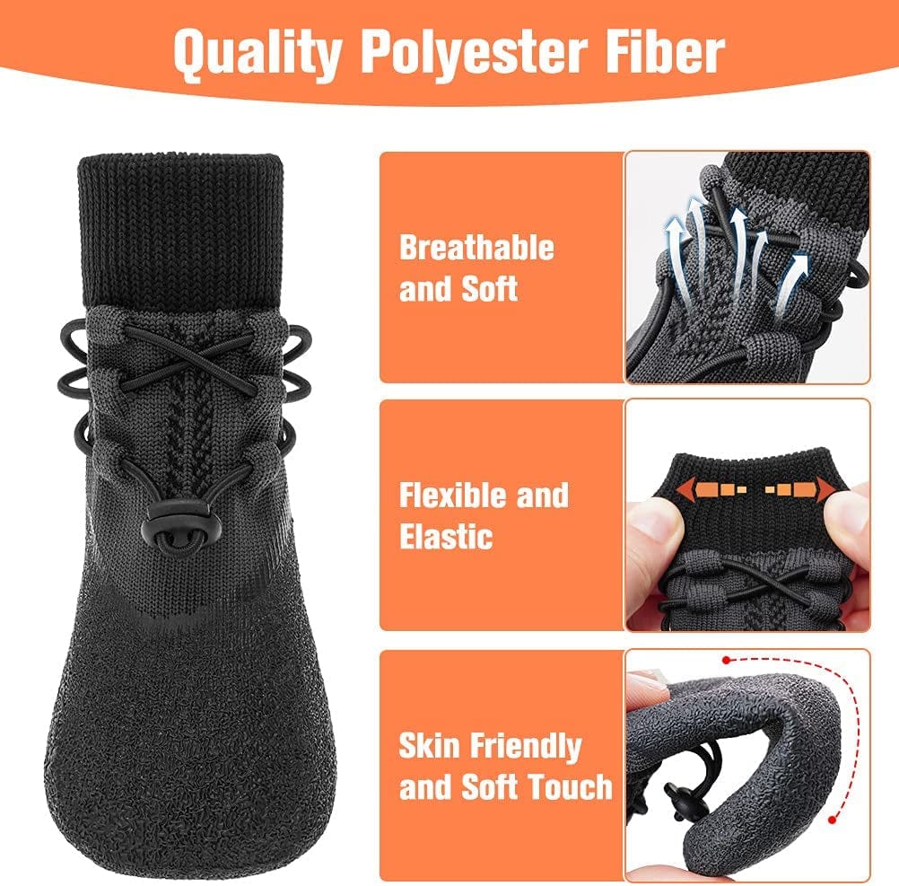 KOOLTAIL Anti-Slip Dog Boots 4 Packs - Adjustable Dog Socks with Shoelace, Waterproof Dog Sock Shoe for All Seasons, Super Durable Pet Paw Protector for Indoor and Outdoor, Medium and Large Dogs Animals & Pet Supplies > Pet Supplies > Dog Supplies > Dog Apparel KOOLTAIL   