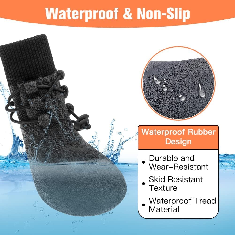 KOOLTAIL Anti-Slip Dog Boots 4 Packs - Adjustable Dog Socks with Shoelace, Waterproof Dog Sock Shoe for All Seasons, Super Durable Pet Paw Protector for Indoor and Outdoor, Medium and Large Dogs Animals & Pet Supplies > Pet Supplies > Dog Supplies > Dog Apparel KOOLTAIL   