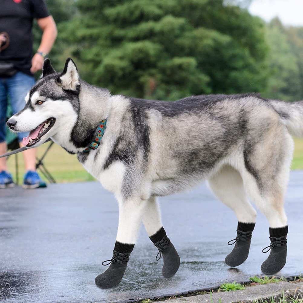 KOOLTAIL Anti-Slip Dog Boots 4 Packs - Adjustable Dog Socks with Shoelace, Waterproof Dog Sock Shoe for All Seasons, Super Durable Pet Paw Protector for Indoor and Outdoor, Medium and Large Dogs Animals & Pet Supplies > Pet Supplies > Dog Supplies > Dog Apparel KOOLTAIL   