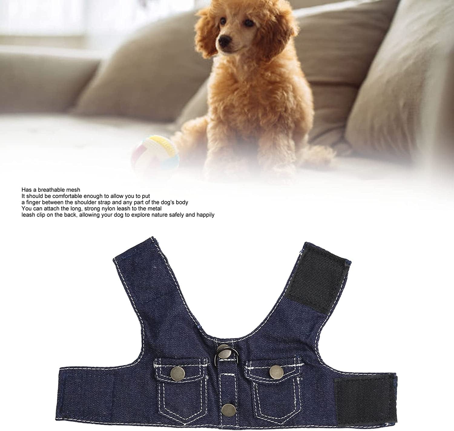 KUIDAMOS Dog Jean Jacket Harness, Prevent Choking Vest Design Dog Jean Harness for Pet(Dark Blue, L) Animals & Pet Supplies > Pet Supplies > Dog Supplies > Dog Apparel KUIDAMOS   