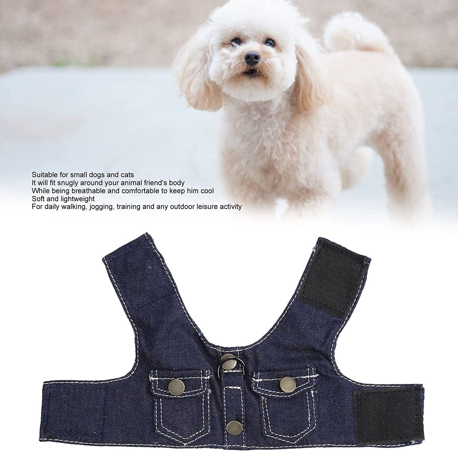 KUIDAMOS Dog Jean Jacket Harness, Prevent Choking Vest Design Dog Jean Harness for Pet(Dark Blue, L) Animals & Pet Supplies > Pet Supplies > Dog Supplies > Dog Apparel KUIDAMOS   