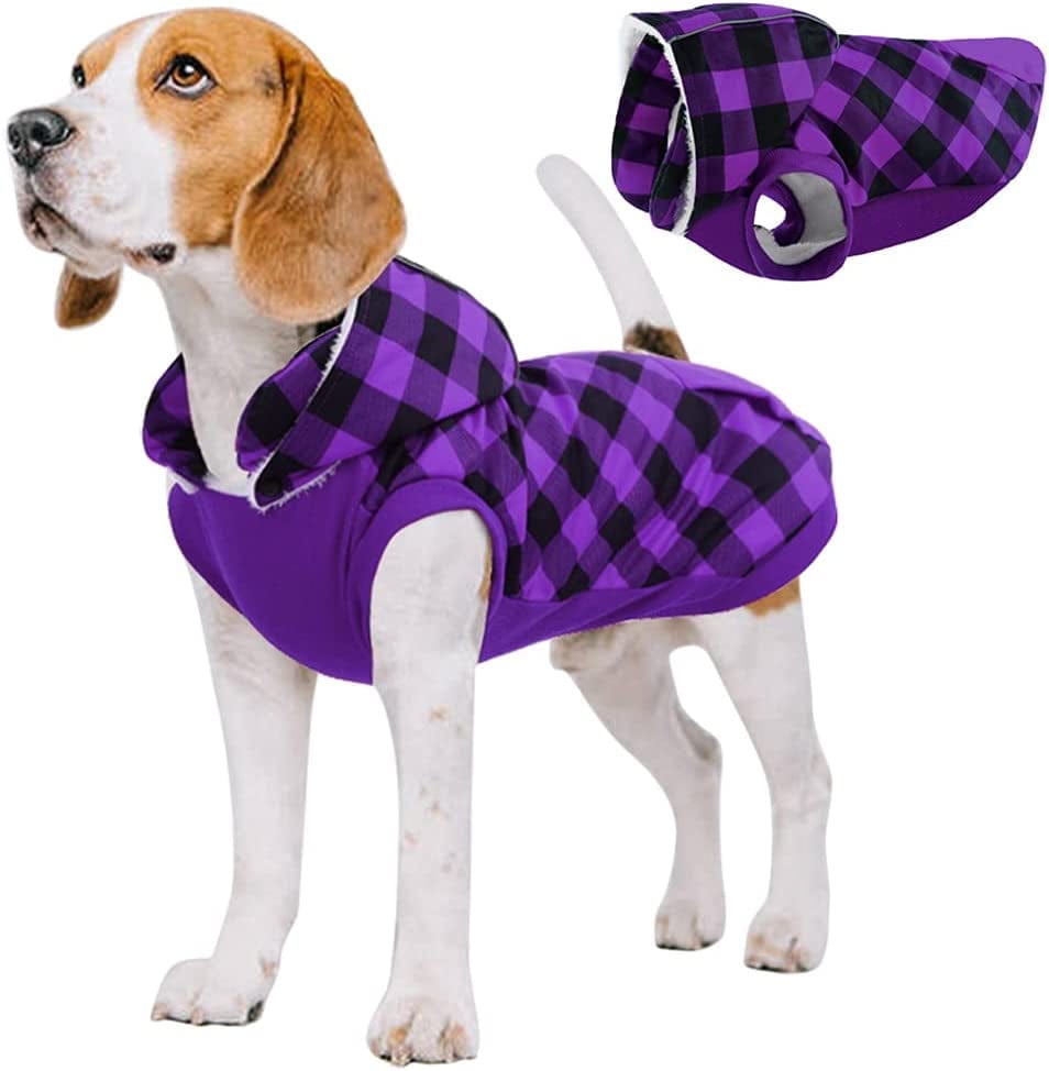 Kuoser British Style Plaid Dog Winter Coat, Windproof Cozy Cold Weather Dog Coat Fleece Lining Dog Apparel Reflective Dog Jacket Dog Vest for Small Medium Dogs with Removable Hat（Xxs-3Xl） Animals & Pet Supplies > Pet Supplies > Dog Supplies > Dog Apparel Kuoser Purple XXX-Large (Pack of 1) 